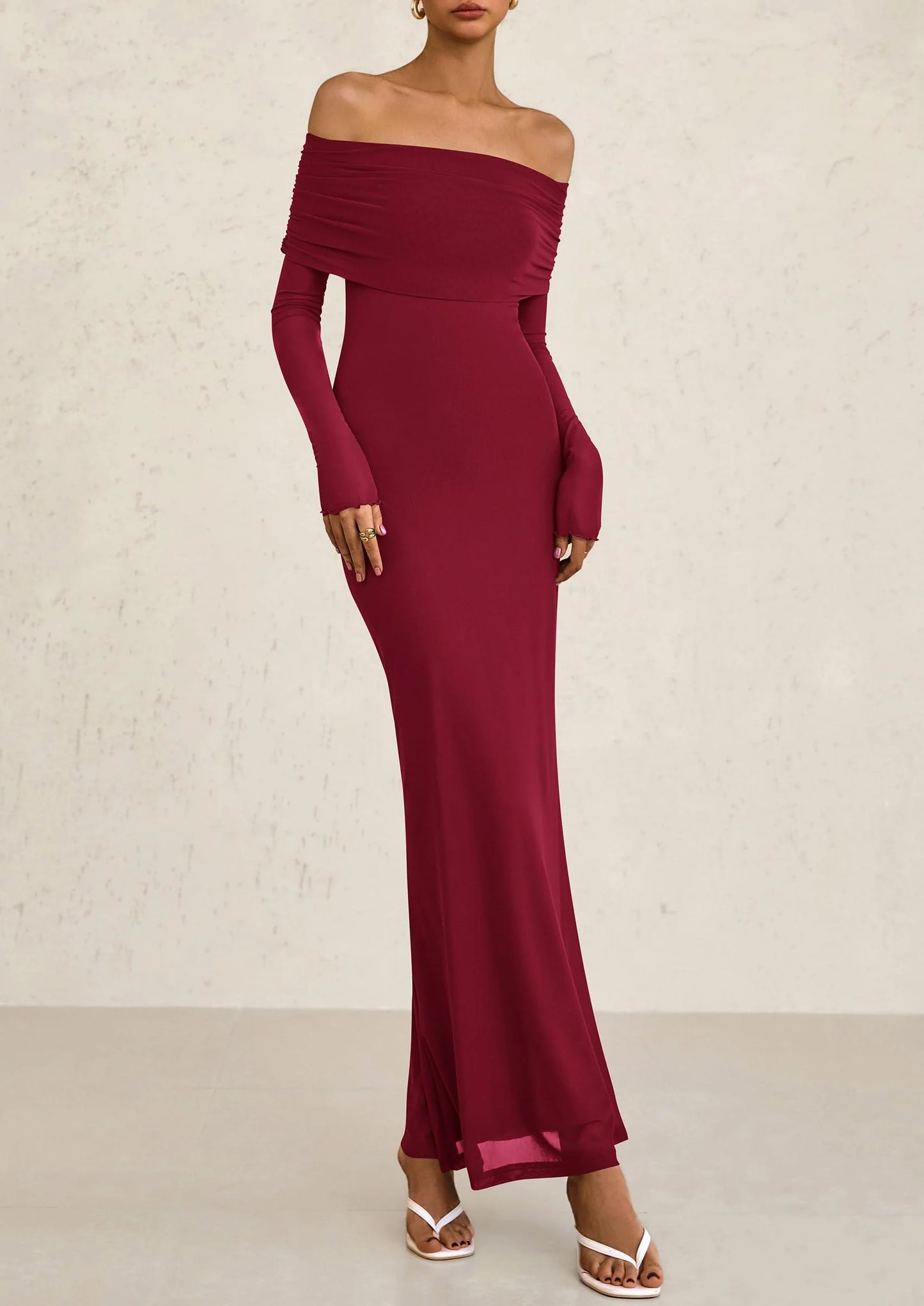 Off The Shoulder Dresses for Women Mesh Long Sleeve Baby Shower Formal Wedding Guest Dress