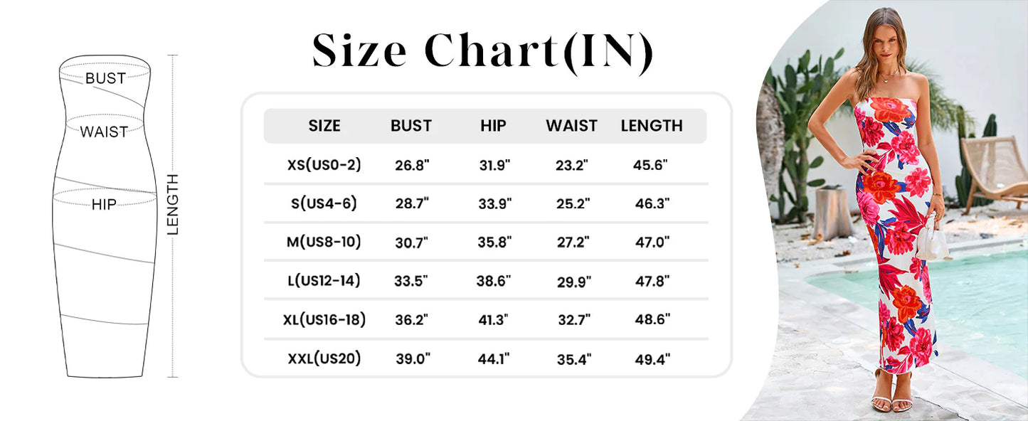 Women's Floral Bodycon Maxi Dresses Ribbed Strapless Tube Casual Boho Party Long Dress
