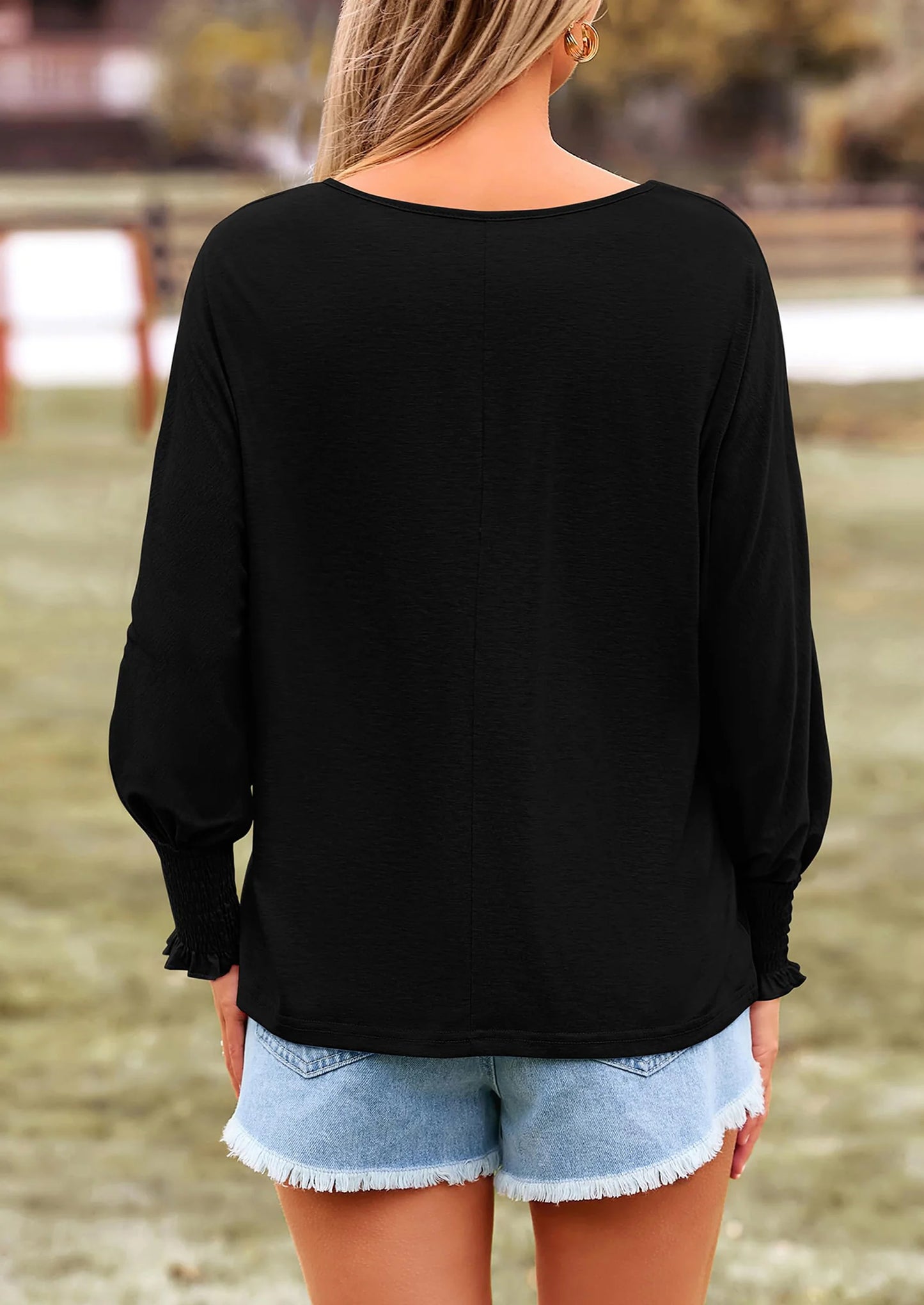 Women's Spring Fashion T Shirts Puff Long Sleeve Crewneck Casual Basic Tee Tops Blouses
