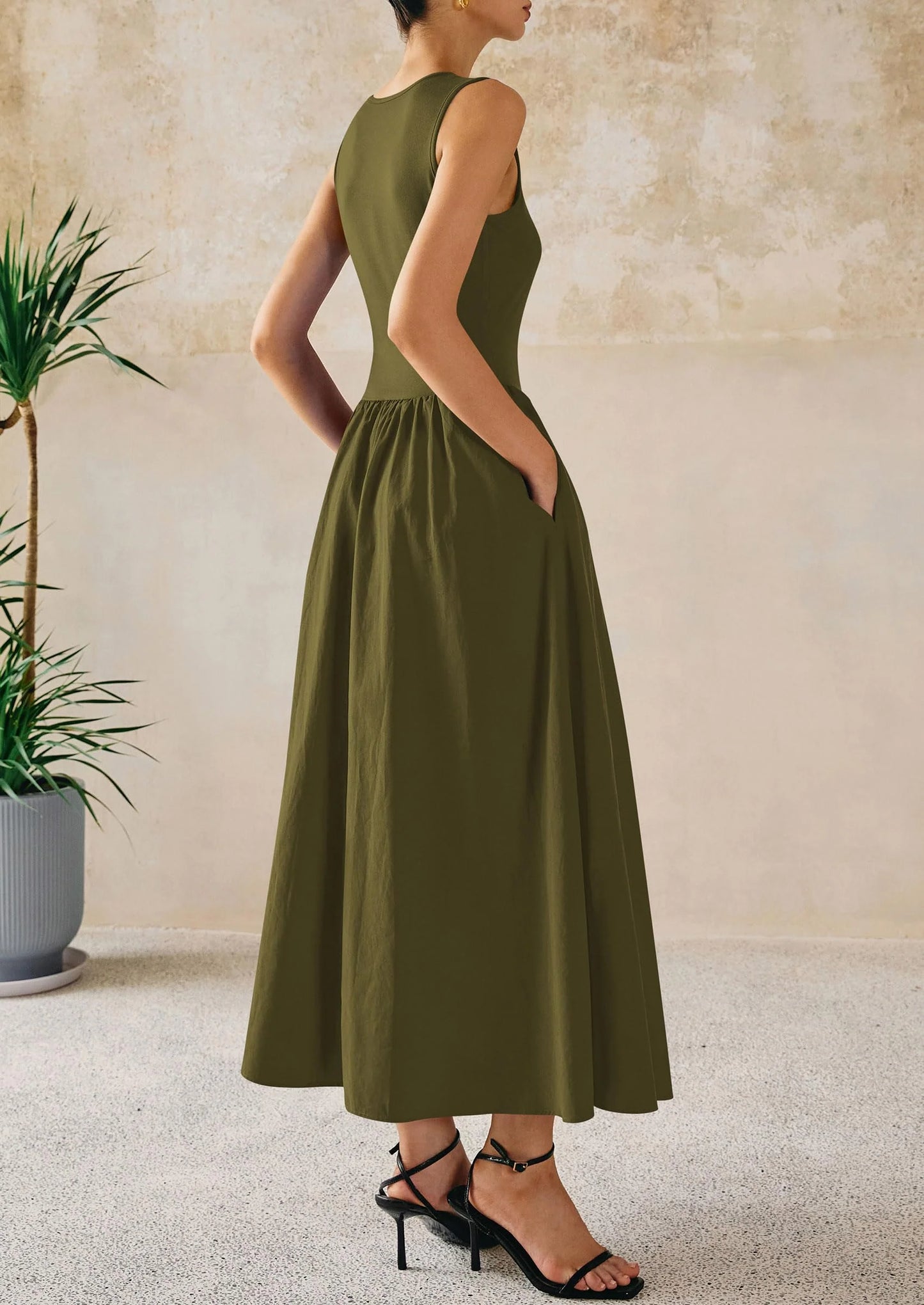 Women Maxi Dresses Casual Sleeveless Patchwork Knit Tank Dress Flowy Beach Sundress Long Dress