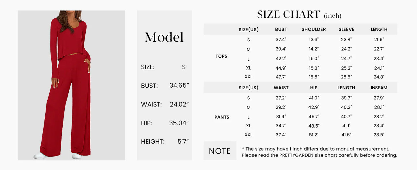 Women's 2 Piece Fall Sets  Casual Long Sleeve Shirts Wide Leg Pants Lounge Travel Outfits Fashion Clothing