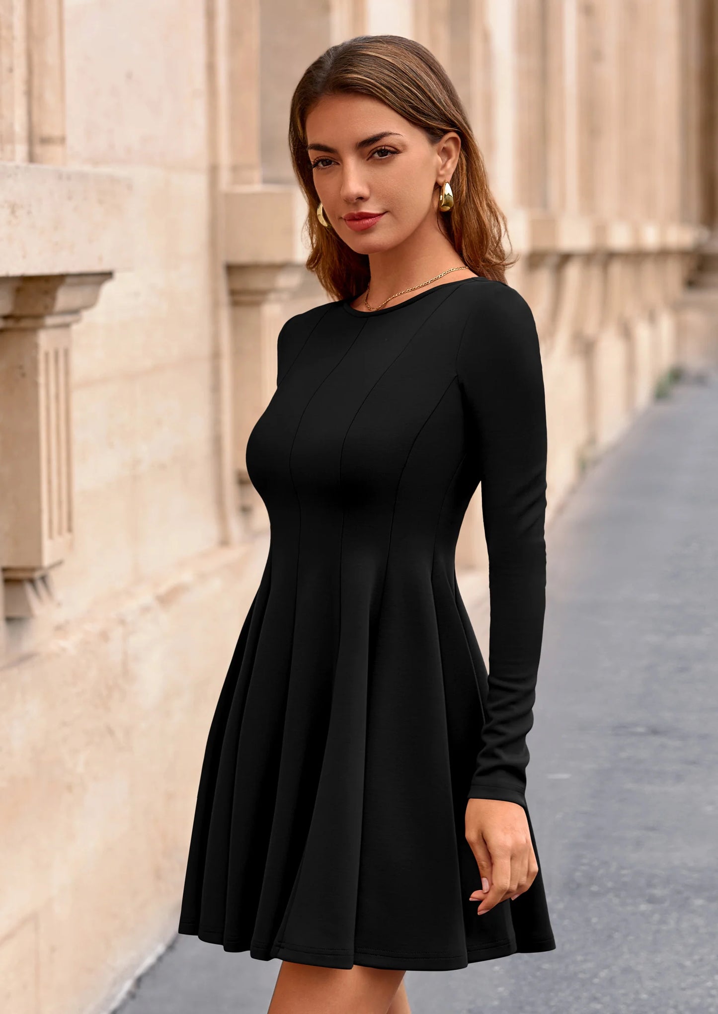 Fall Cocktail Dresses for Women Elegant Classy Wedding Guest Long Sleeve Homecoming Party A Line Mini Dress