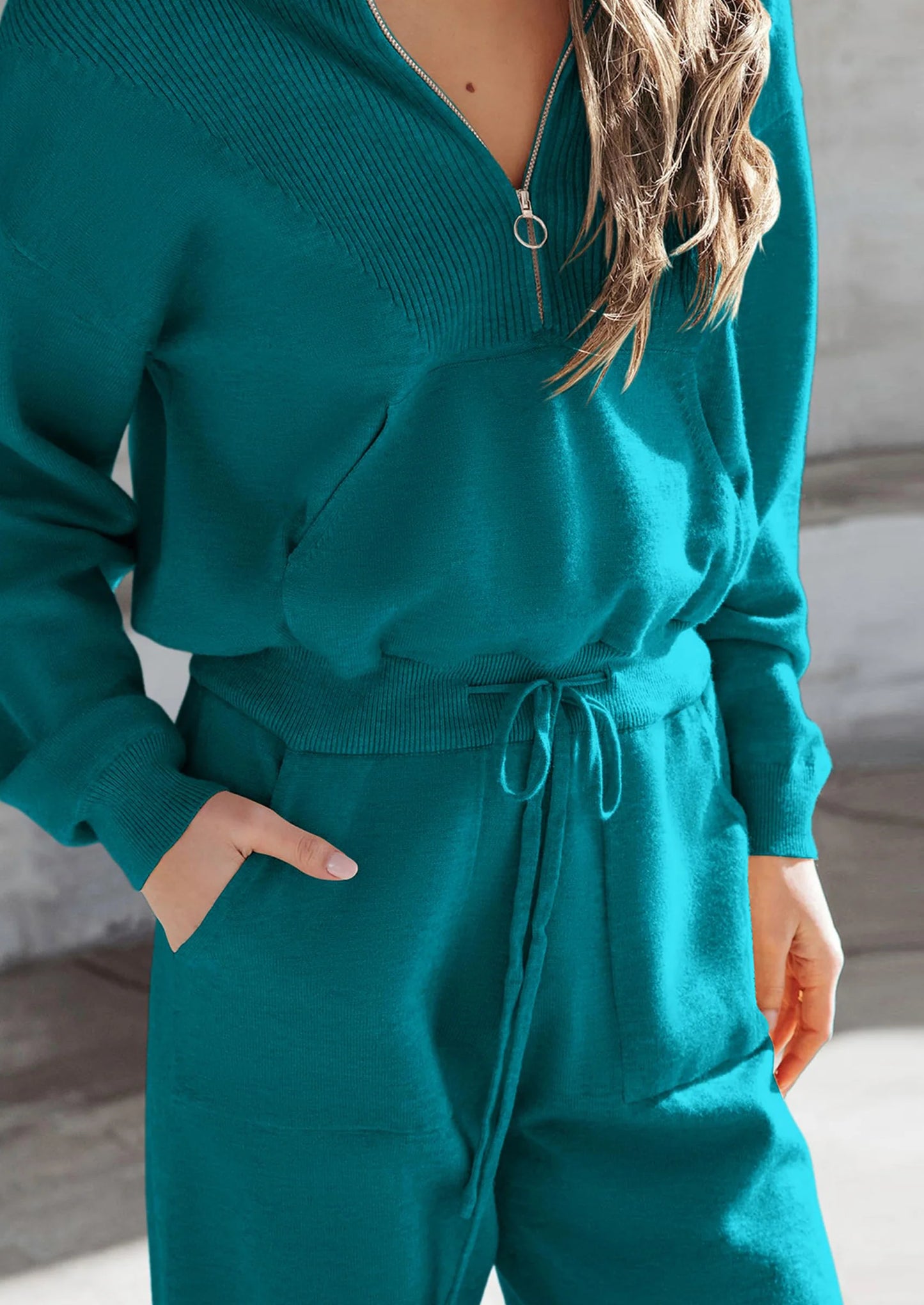Women's 2 Piece Sweater Set Pullover Zip Up Sweatshirt Jogger Sweatpants Tracksuit Casual Outfit