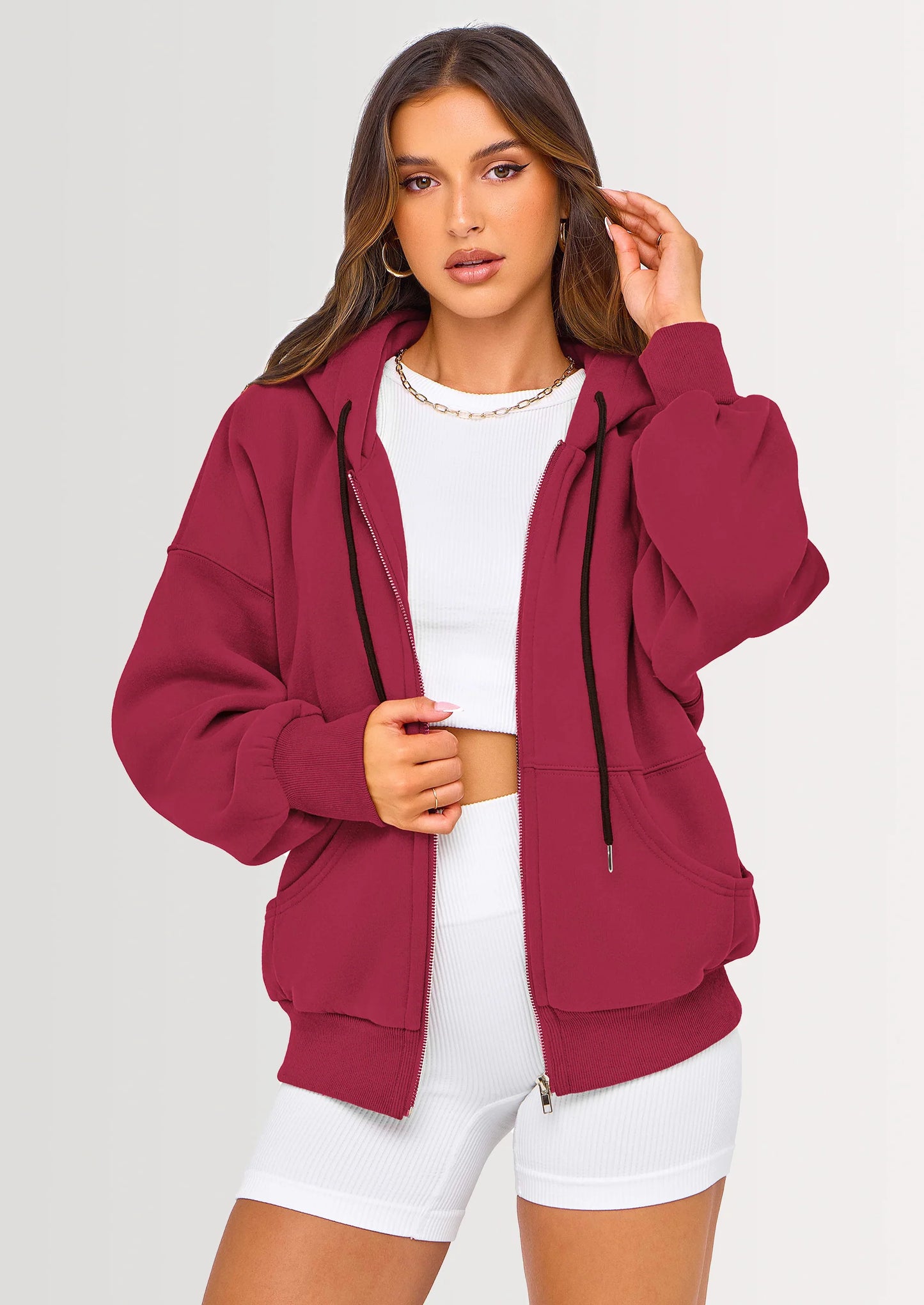 Women's Fall Oversized Hoodies Sweatshirt Long Sleeve Zip Up Pockets Loose Fit Y2K Winter Jackets Coat