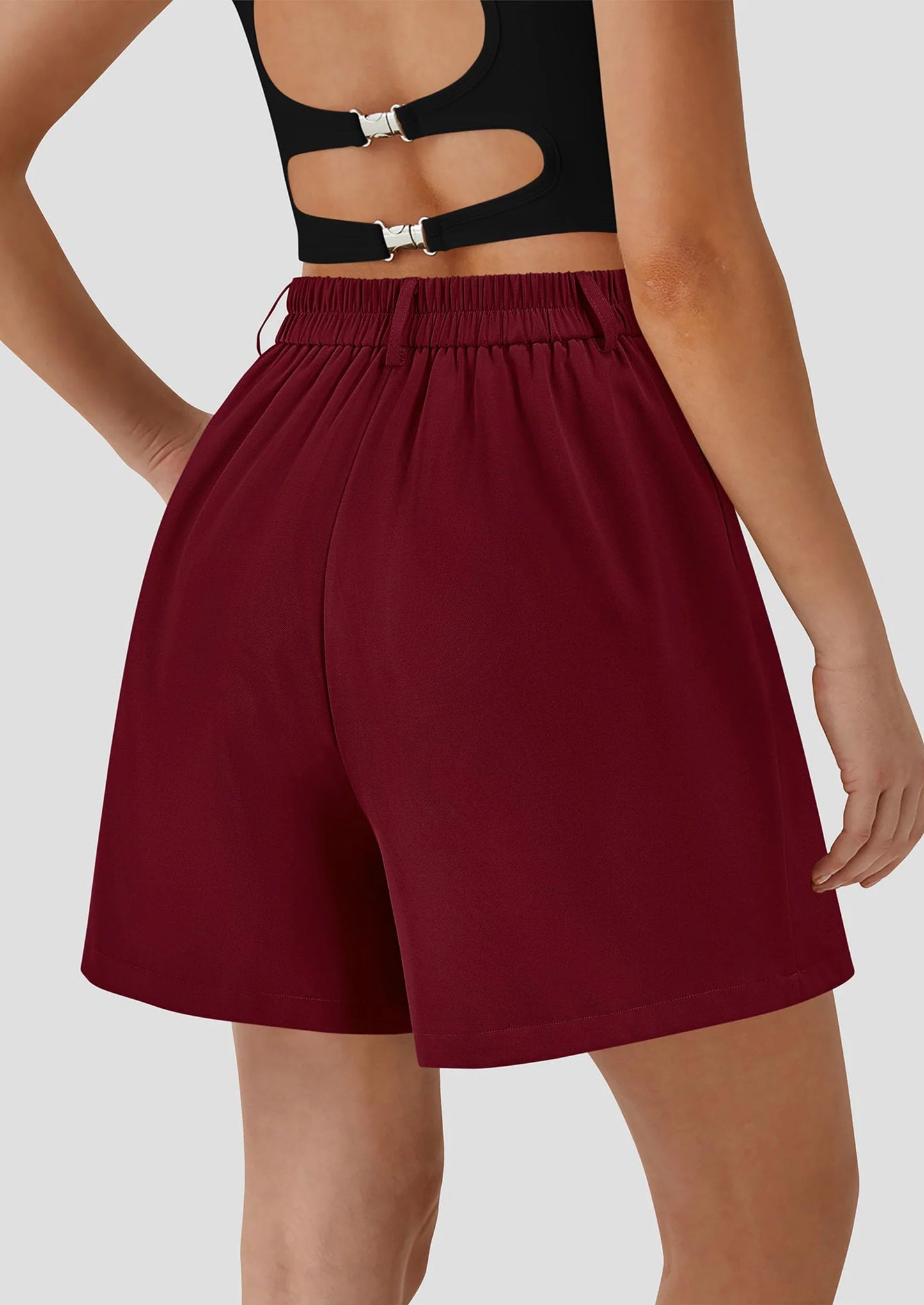 Shorts for Women Dressy Summer Elastic High Waisted Wide Leg Business Casual Work Shorts with Pockets