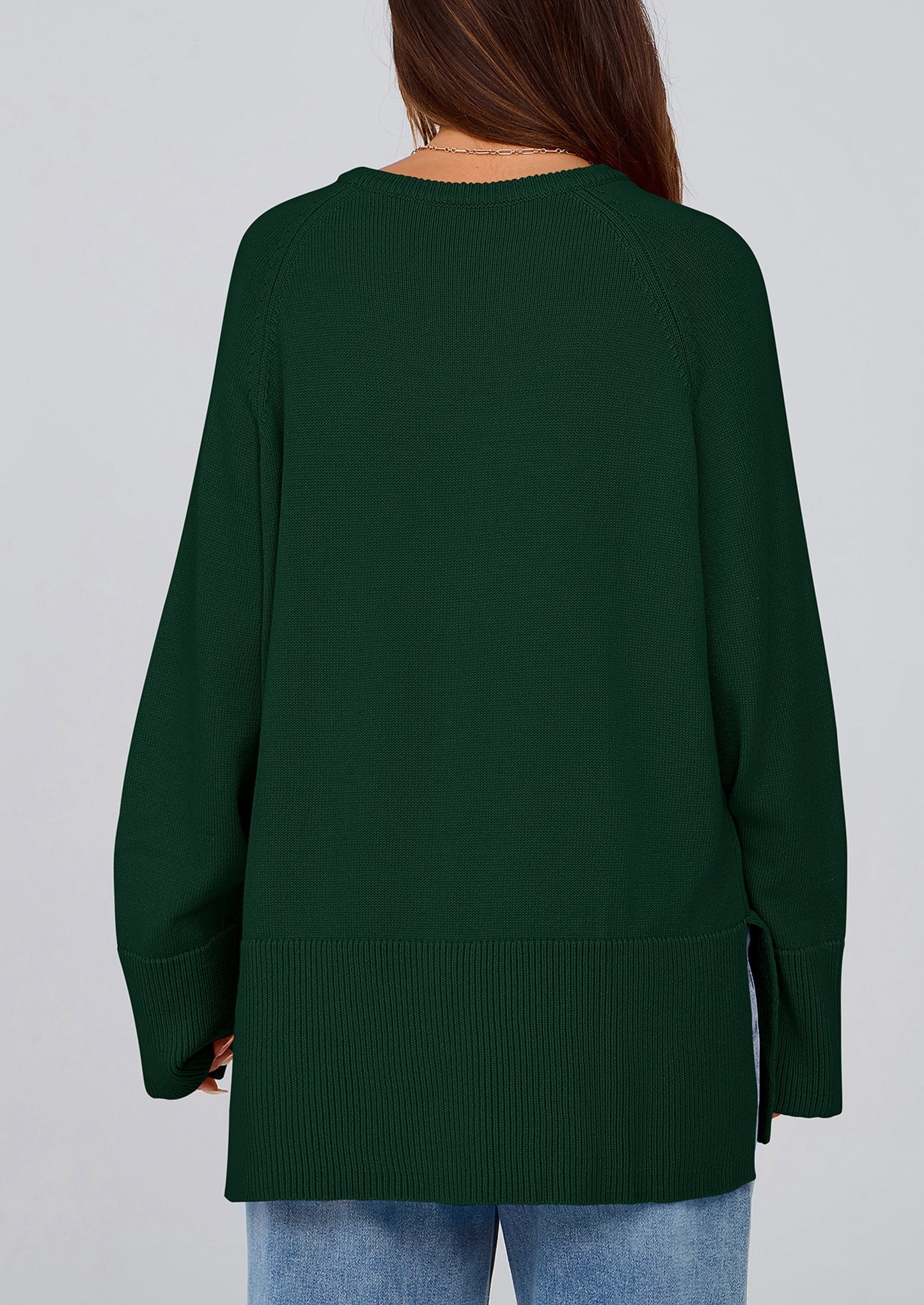 Women's Knit Fall Sweaters Long Sleeve Pullover Crewneck Split Hem Oversized Tunic Sweater Tops Winter Clothing
