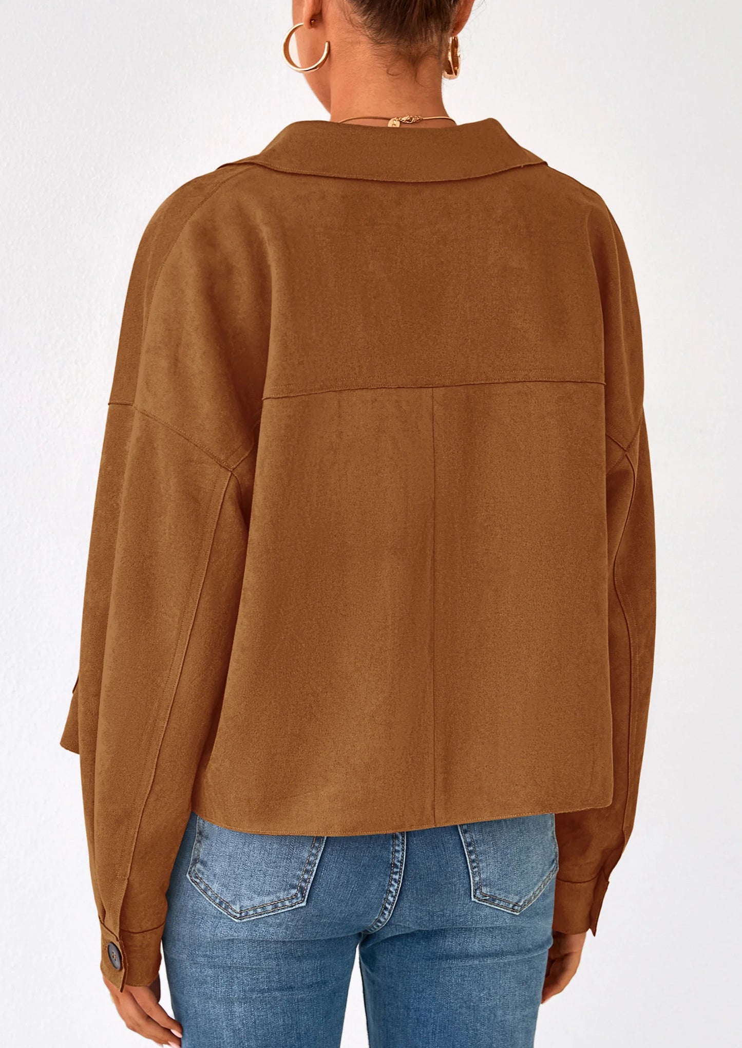 Women's Faux Suede Cropped Jacket Casual Lightweight Fall Fashion Winter Coats Outerwear Trendy Clothes
