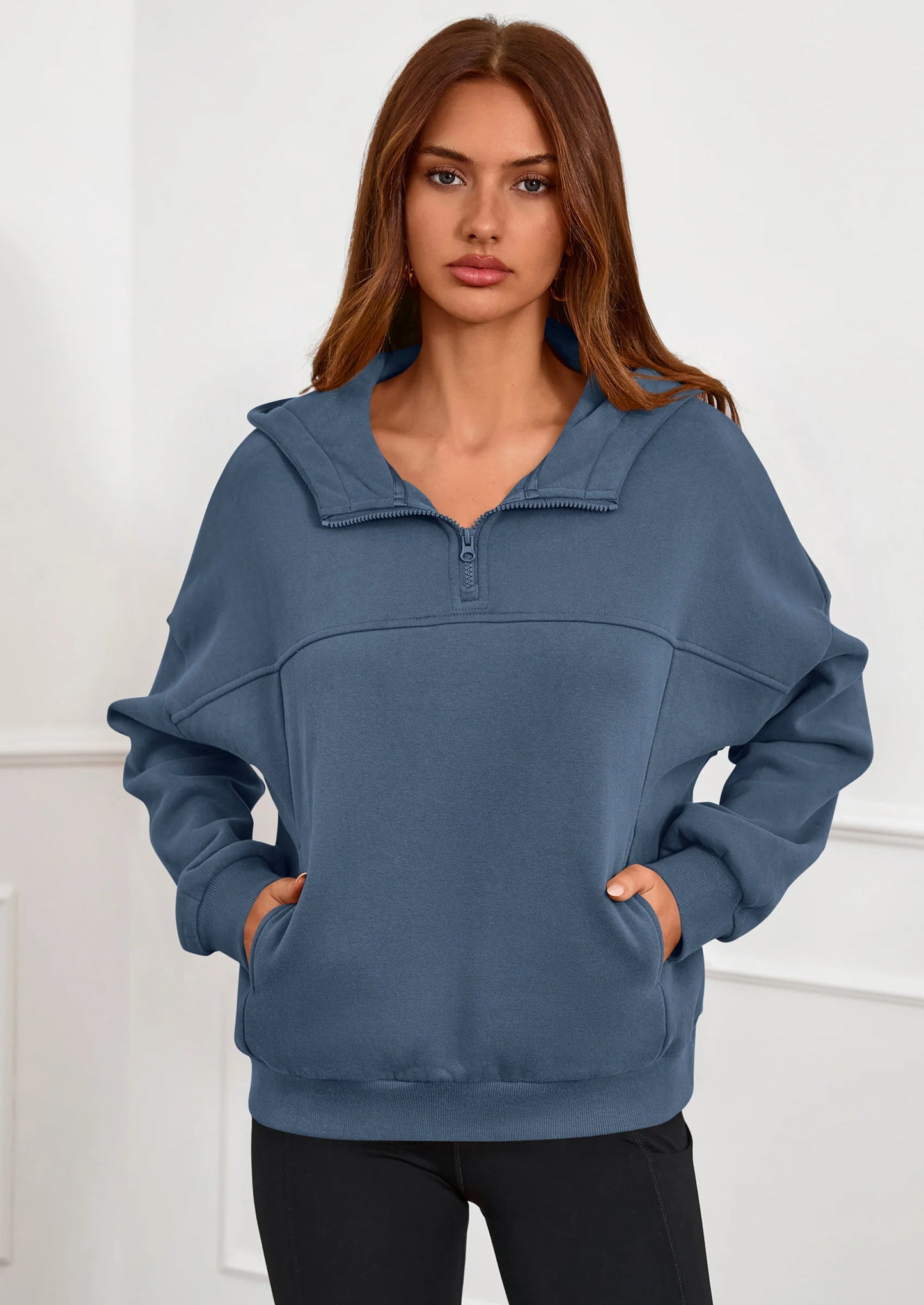 Womens Hoodies Cropped Fleece Sweatshirts Fall Fashion Quarter Zip Pullover Long Sleeve Tops Winter Clothes