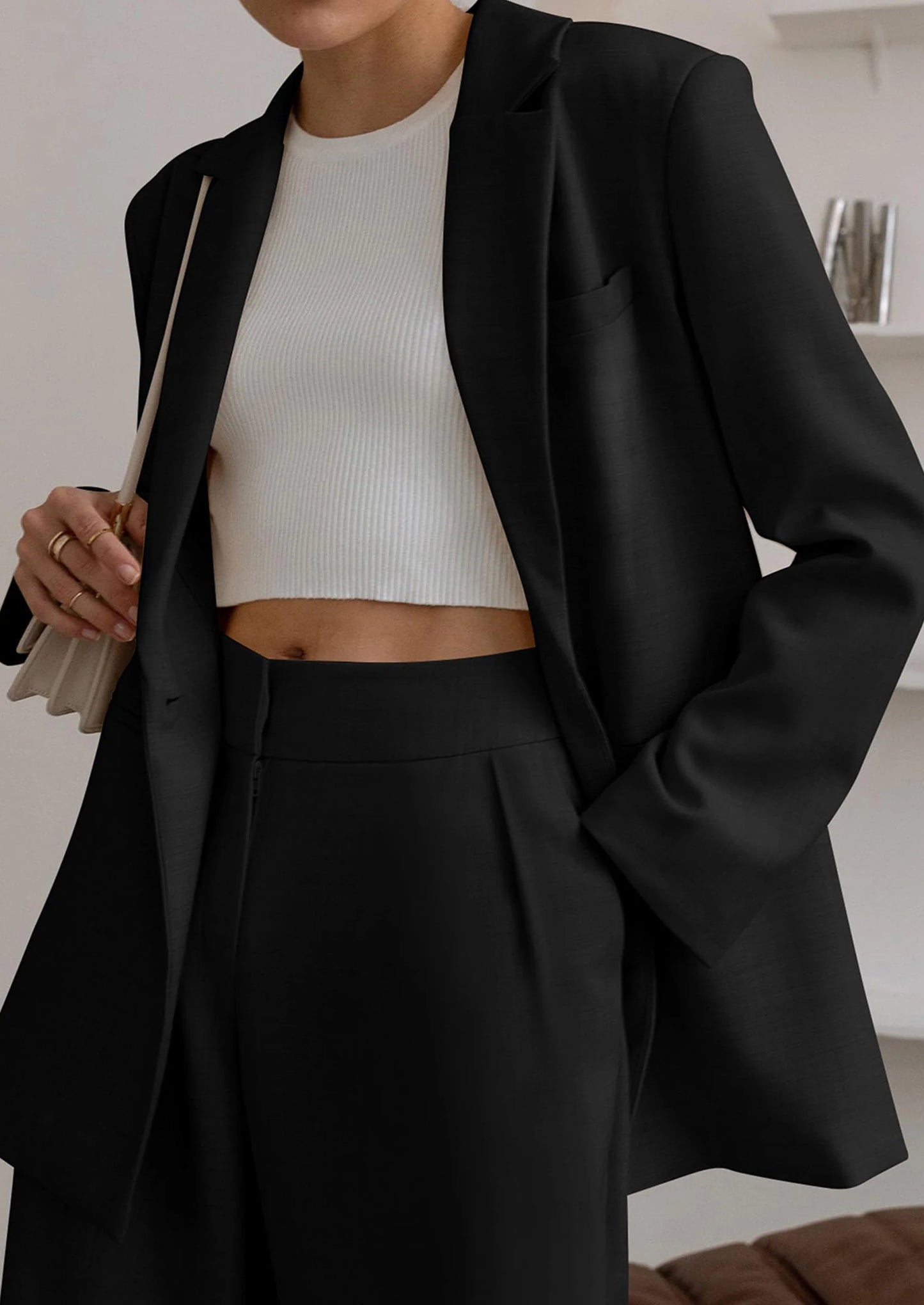 Women's Fall Two Piece Outfits Dressy Blazer Jacket and Wide Leg Pants Pockets Business Casual Office Suit Sets