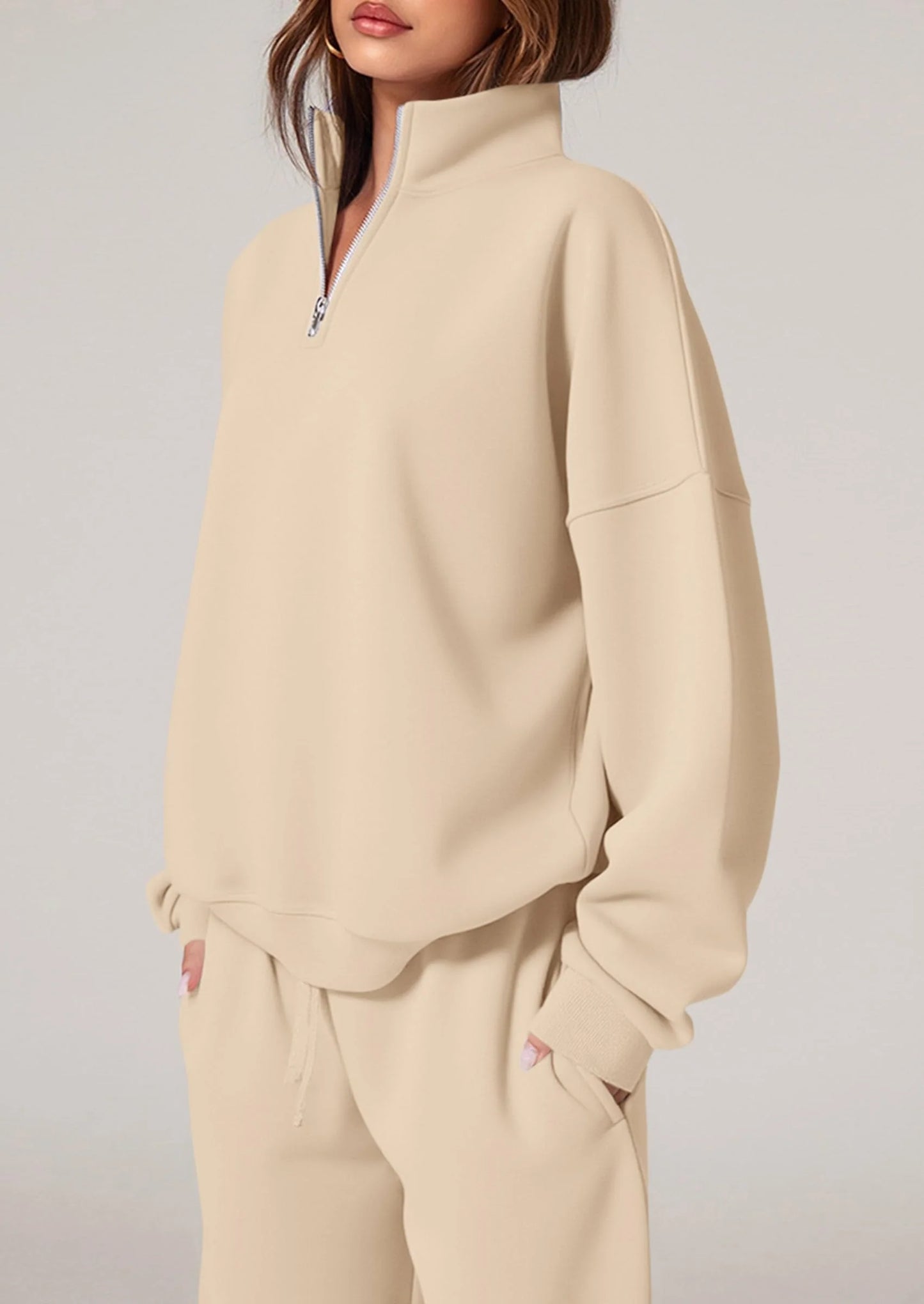Womens Casual Two Piece Sets Fall Outfits Quarter Zip Sweatshirts Straight Leg Pants Sweatsuits Tracksuit