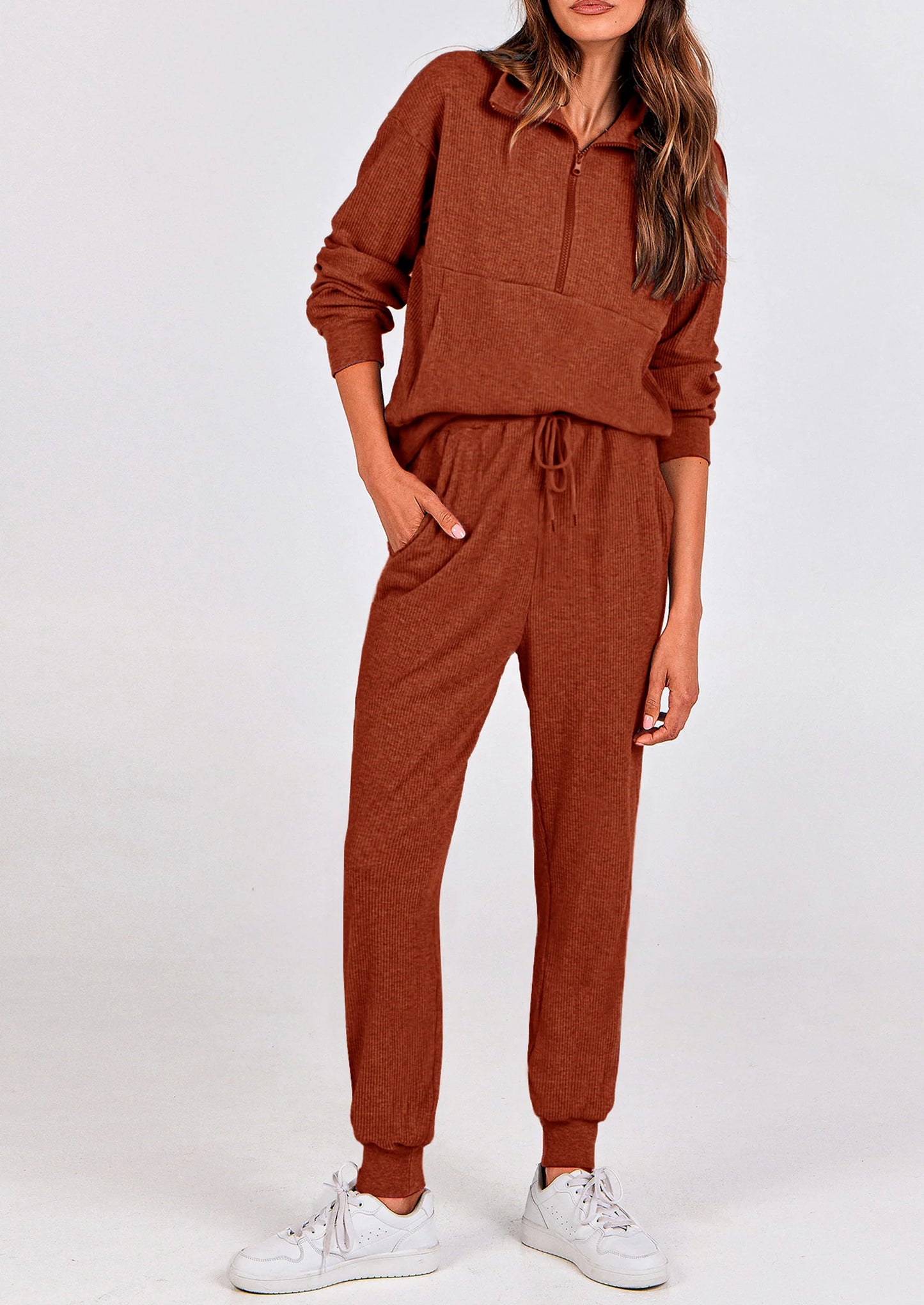Women's Fall 2 Piece Lounge Sets Zip Up Sweatshirt Jogger Pants Sweat Track Suits Travel Outfit Winter Clothing