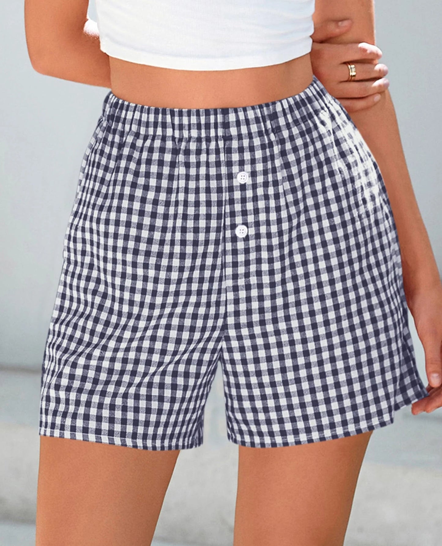 Womens Shorts Boxers Summer Gingham Pajama Lounge Sleep Y2K Plaid Pj Shorts Beach Bottoms