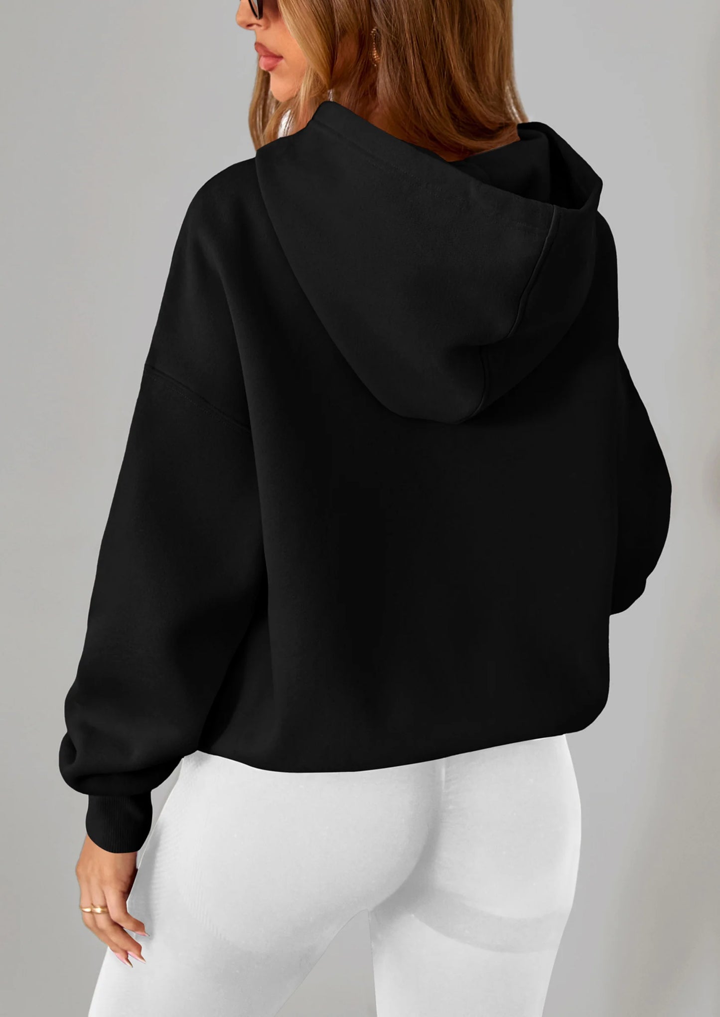 Women's Fall Hooded Sweatshirts Long Sleeve Half Zip Cropped Hoodies Pullover Winter Fashion Clothes