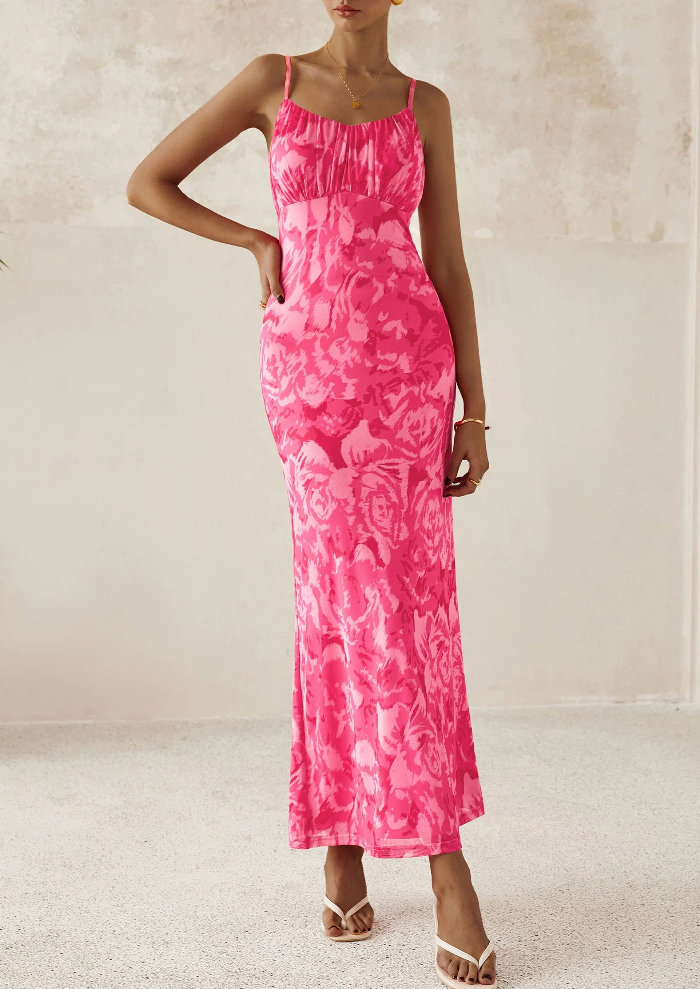 Women's Bodycon Maxi Dress Floral Sundress Sleeveless Spaghetti Strap Cocktail Party Dress