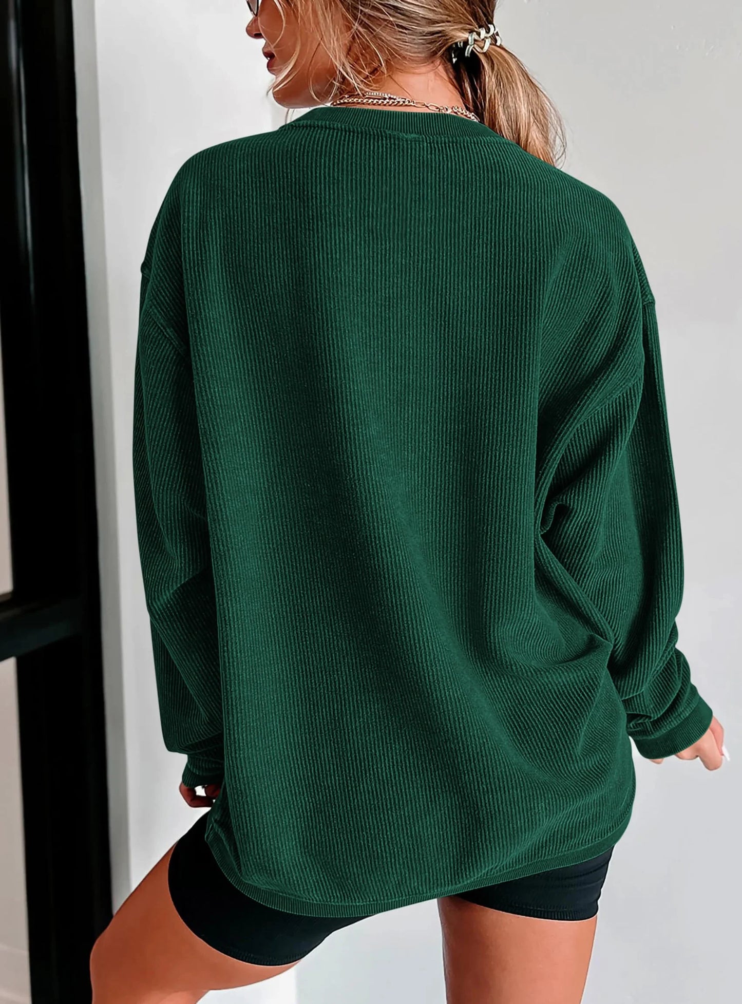 Women's Oversized Sweatshirt 2025 Fall Fashion Clothes Ribbed Corduroy Long Sleeve Going Out Pullover Tops