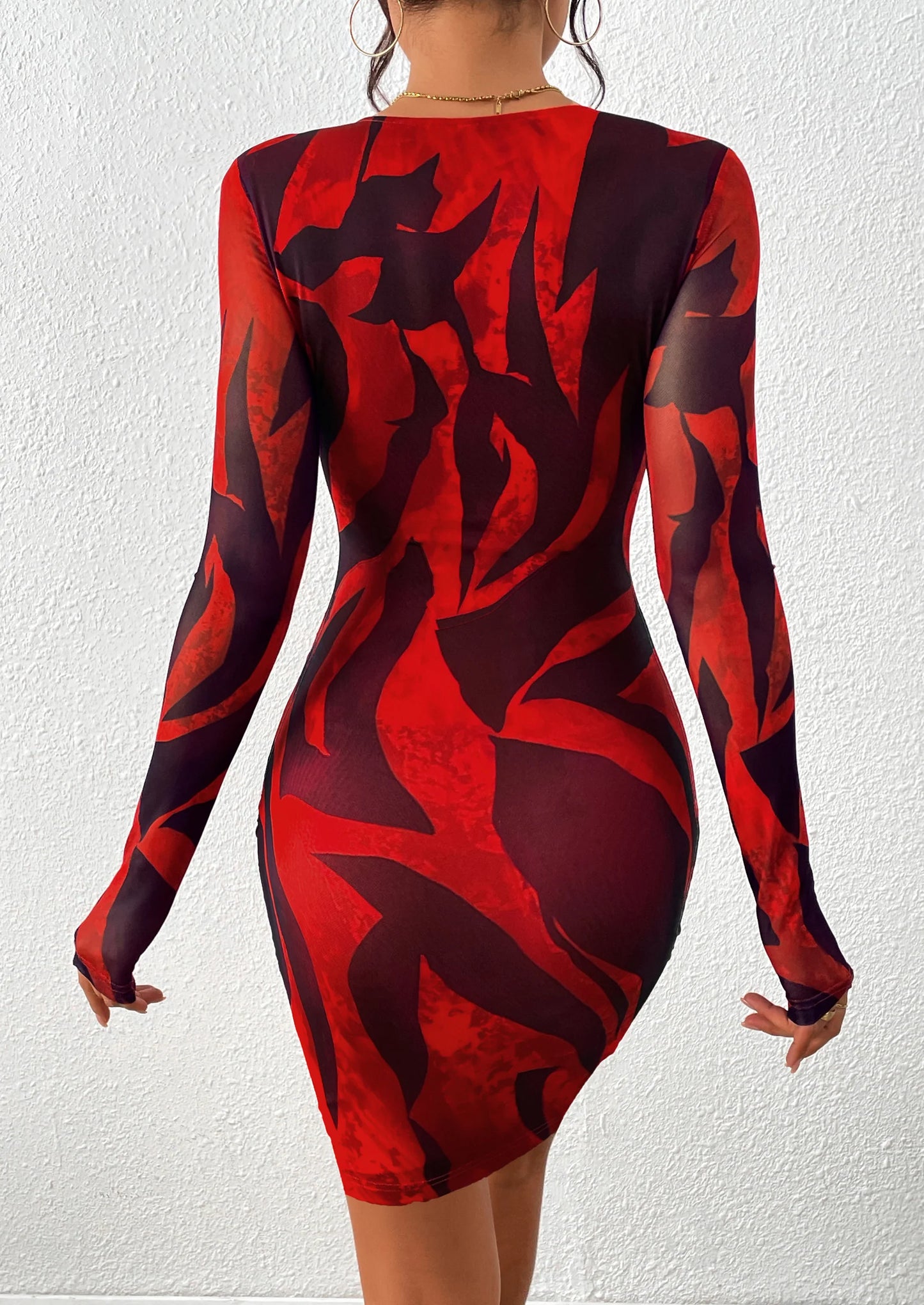 Women's Mini Dress Fall Trendy Tie Dye Print Long Sleeve Club Party Homecoming Casual Bodycon Dresses