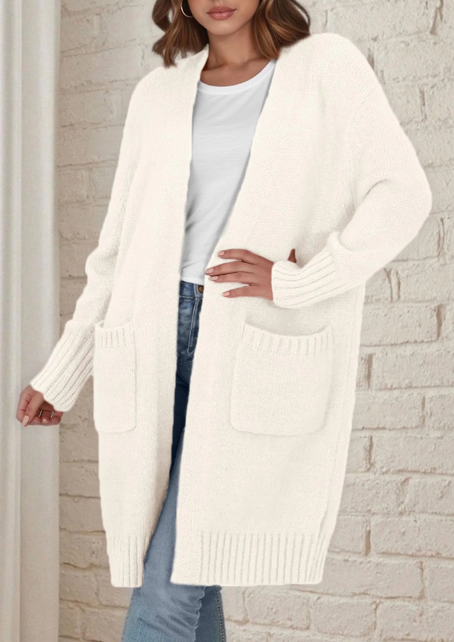 Fall Long Sleeve Cardigan Sweaters for Women Trendy Winter Open Front Loose Knitted Cardigans with Pockets
