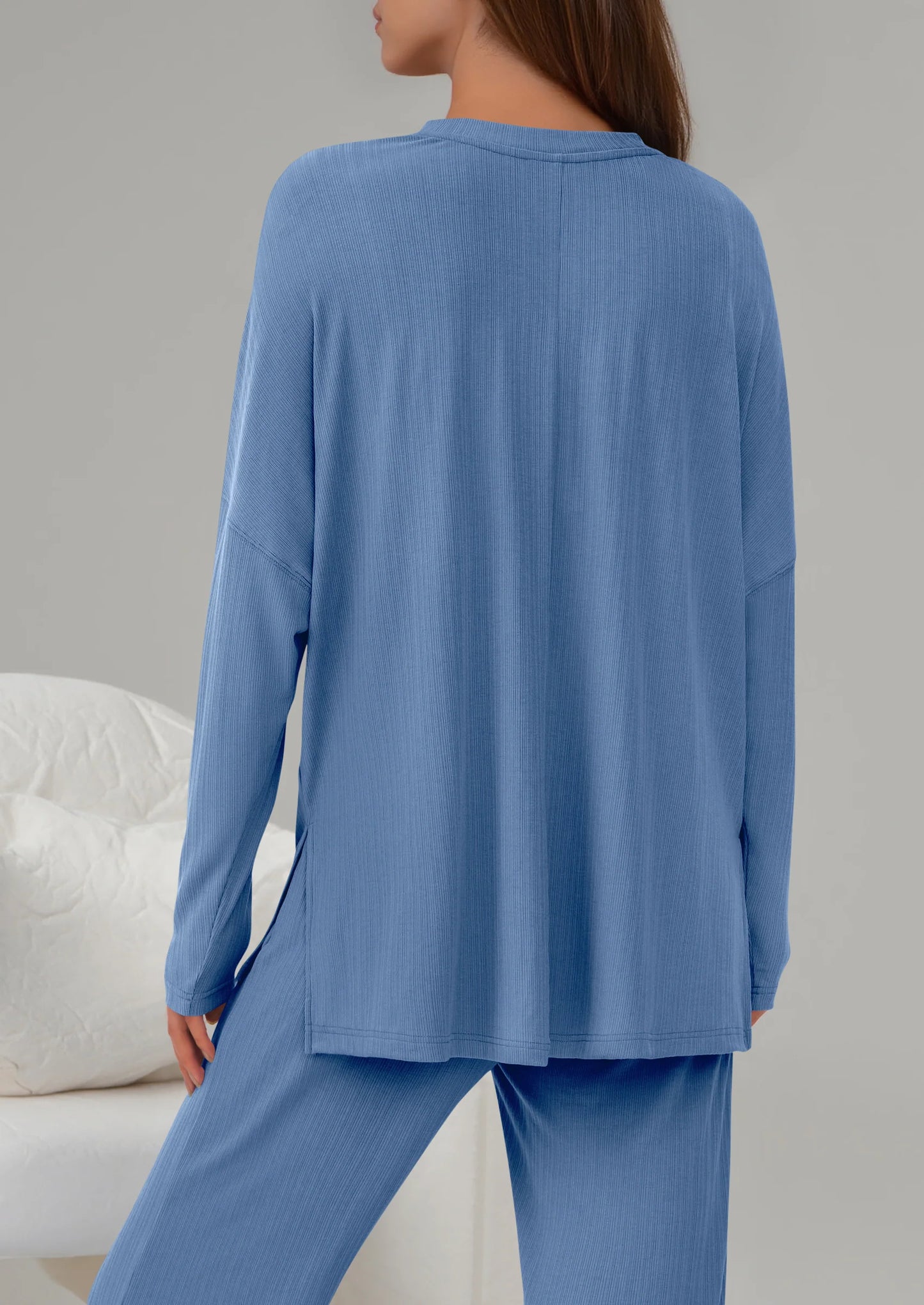 2 Piece Lounge Sets for Women Fall Outfits Casual Loose Long Sleeve Tops Wide Leg Pants Matching Pajama Set