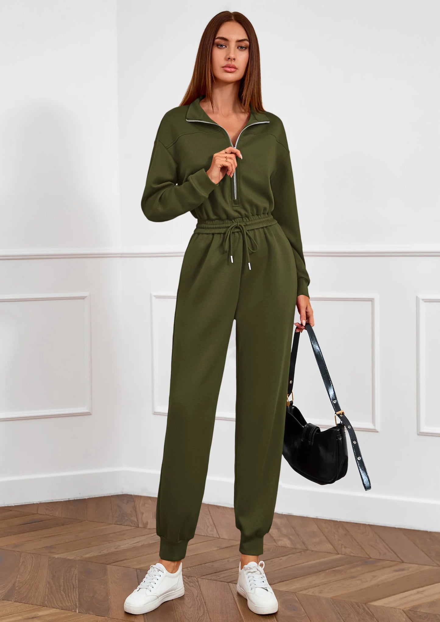 Long Sleeve Jumpsuits for Women Casual  Fall Fashion Zip Up Pant Rompers One Piece Sweatsuits Travel Outfits