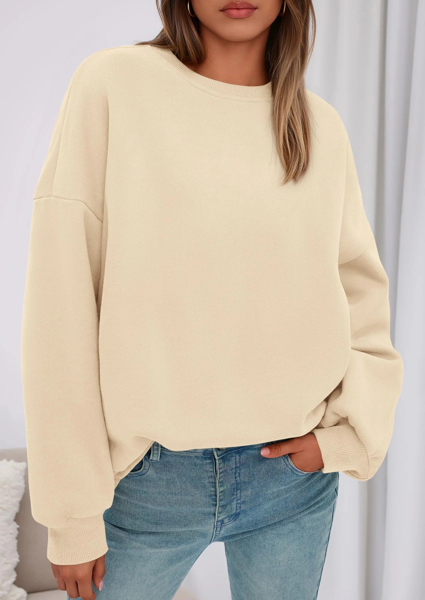 Sweatshirts for Women Oversized Crewneck Fleece Pullover Long Sleeve Tops Comfy Fall Winter Fashion Outfits