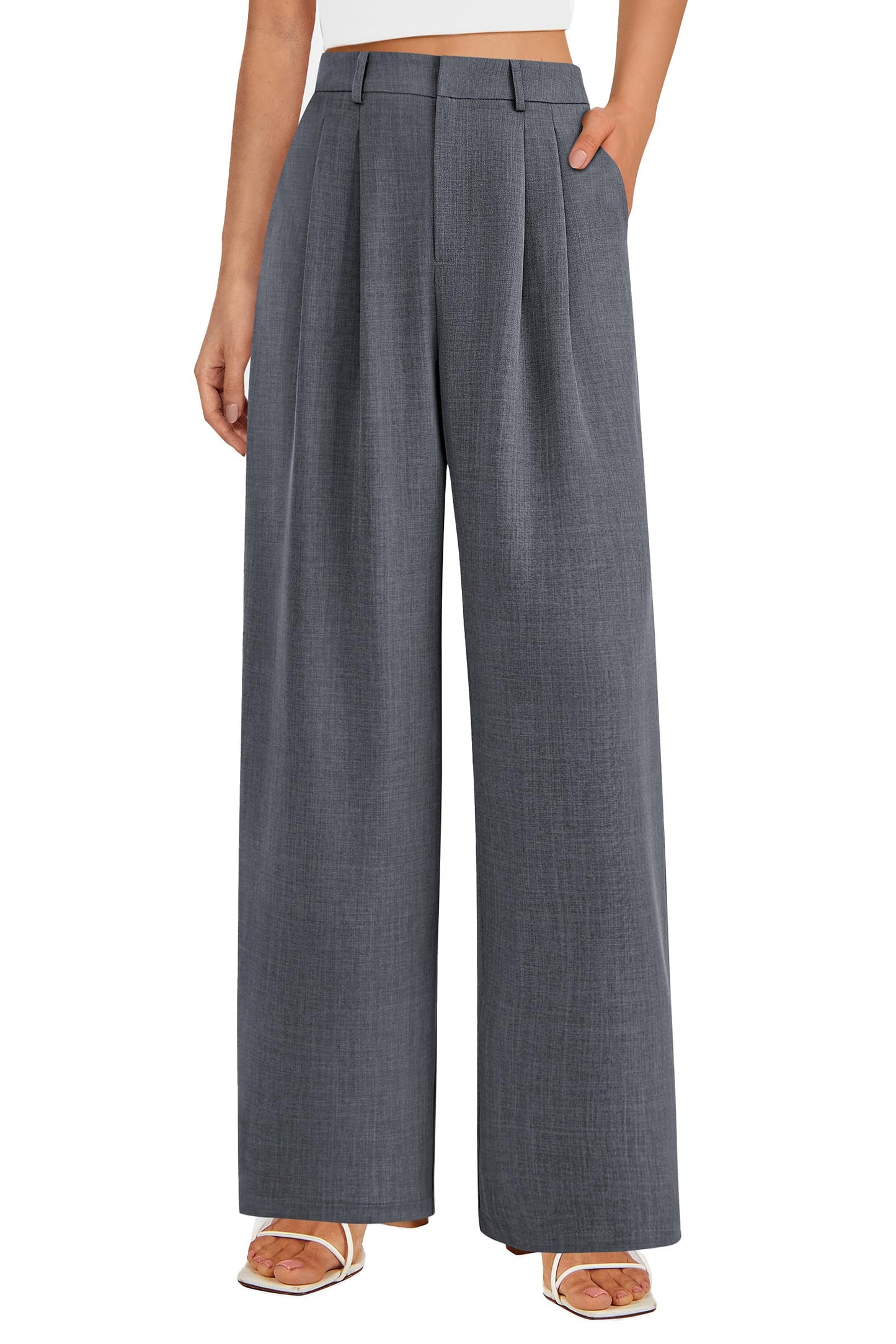 Women's Summer Elastic High Waisted Work Pants Straight Leg Dressy Business Casual Trousers Slacks Pockets