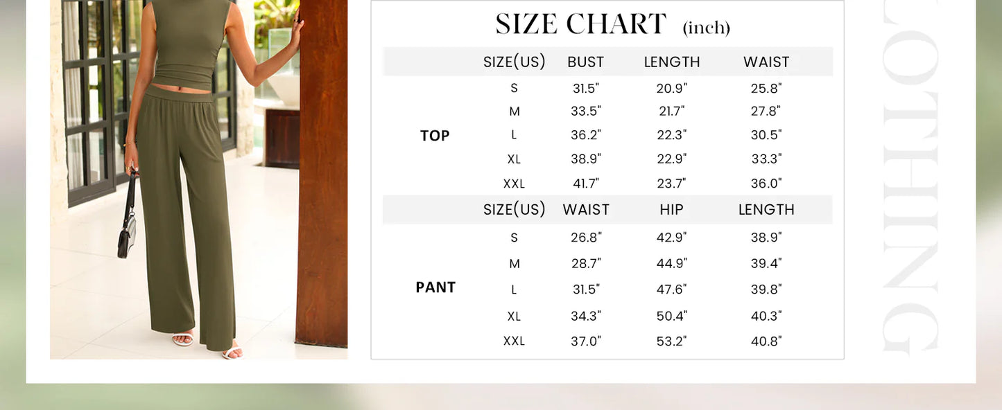 2 Piece Sets for Women Summer Airport Travel Outfits Crop Tank Tops Wide Leg Pants Matching Lounge Sets