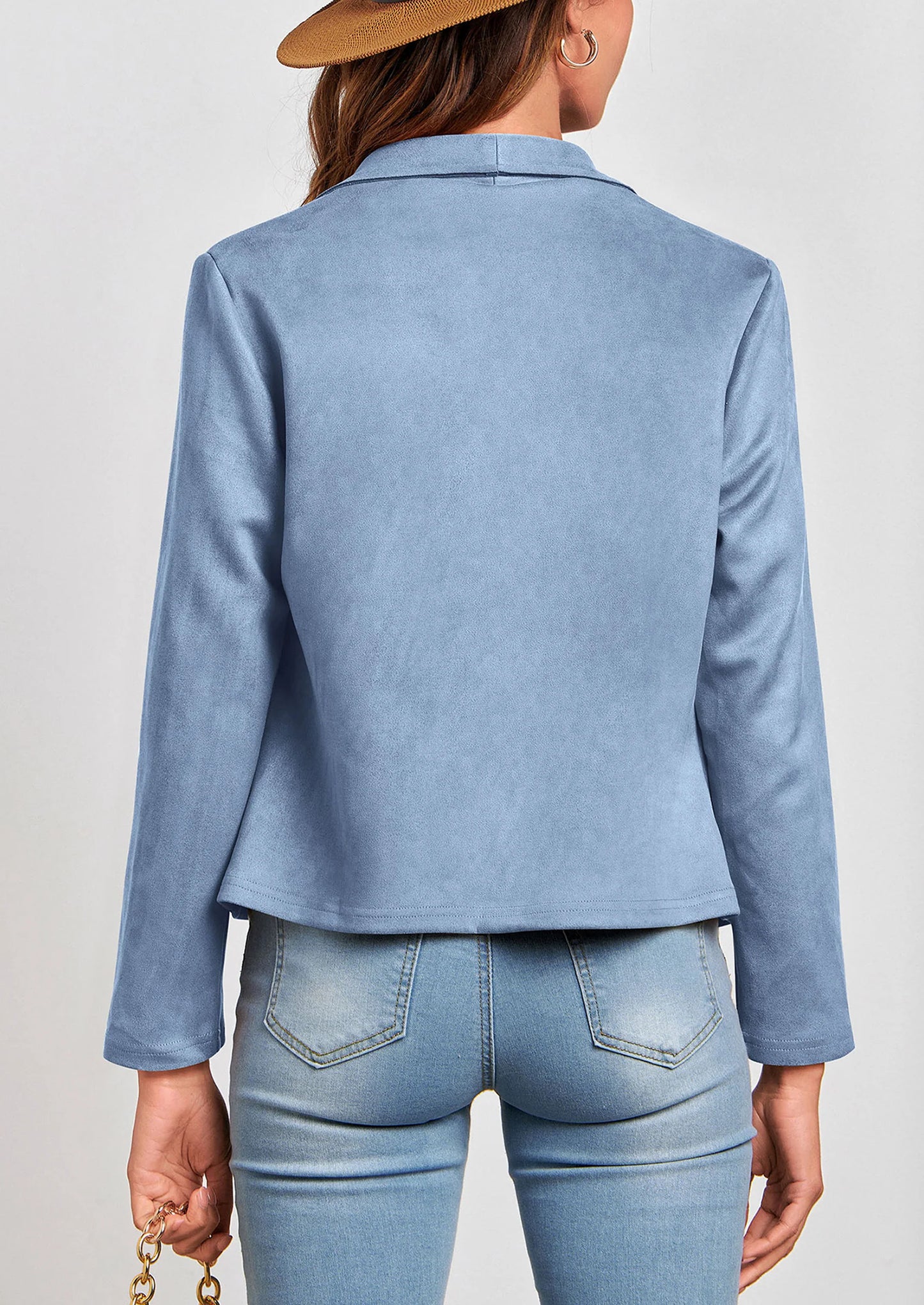 Women's Faux Suede Jackets Fashion Fall Clothes Long Sleeve Open Front Cropped Coat Outwear