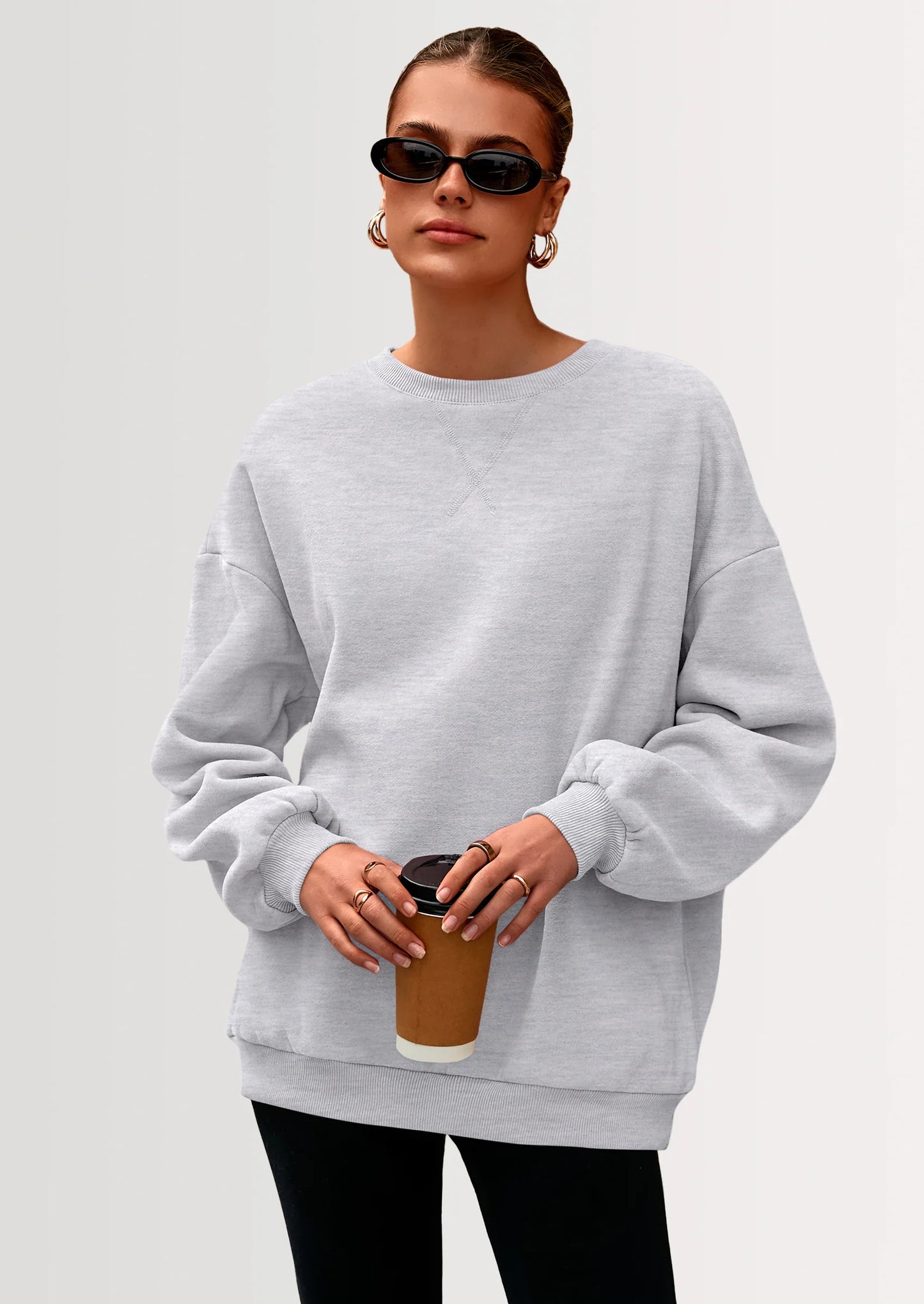 Oversized Sweatshirt for Women Fall Outfits Crewneck Long Sleeve Tops Fleece Pullover Winter Clothing