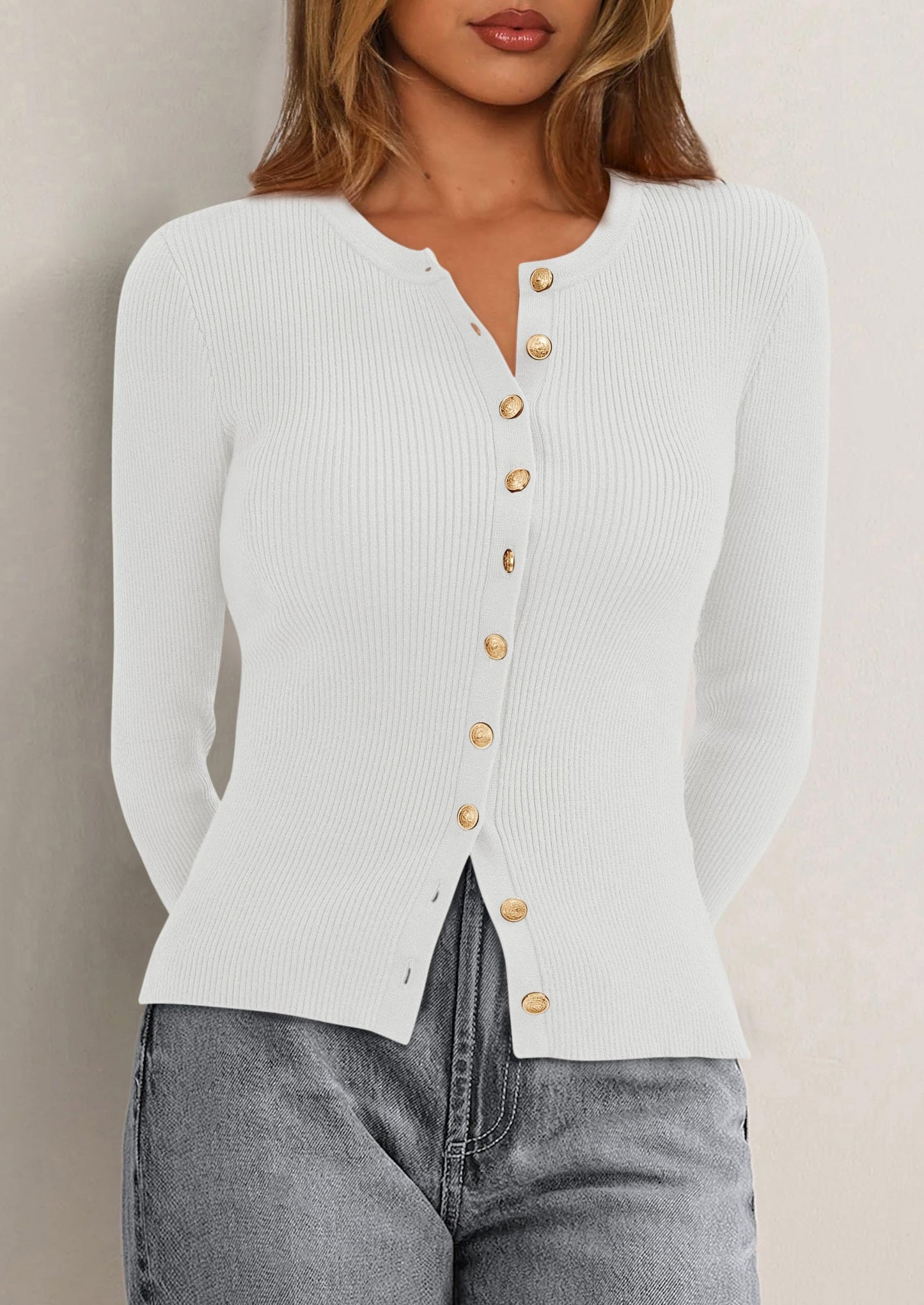 Womens Fall Cardigan Sweaters Lightweight Long Sleeve Button up Ribbed Knit Tops Winter Fashion Clothes