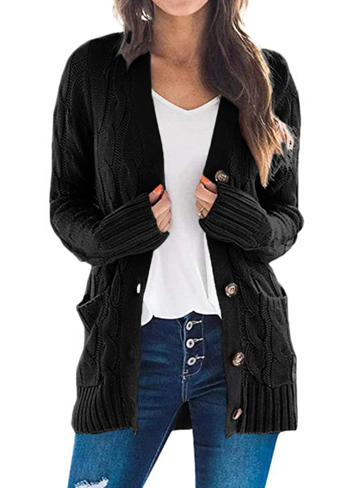 Women's Open Front Cardigan Sweaters Fall Fashion Button Down Cable Knit Chunky Winter Outerwear Coats