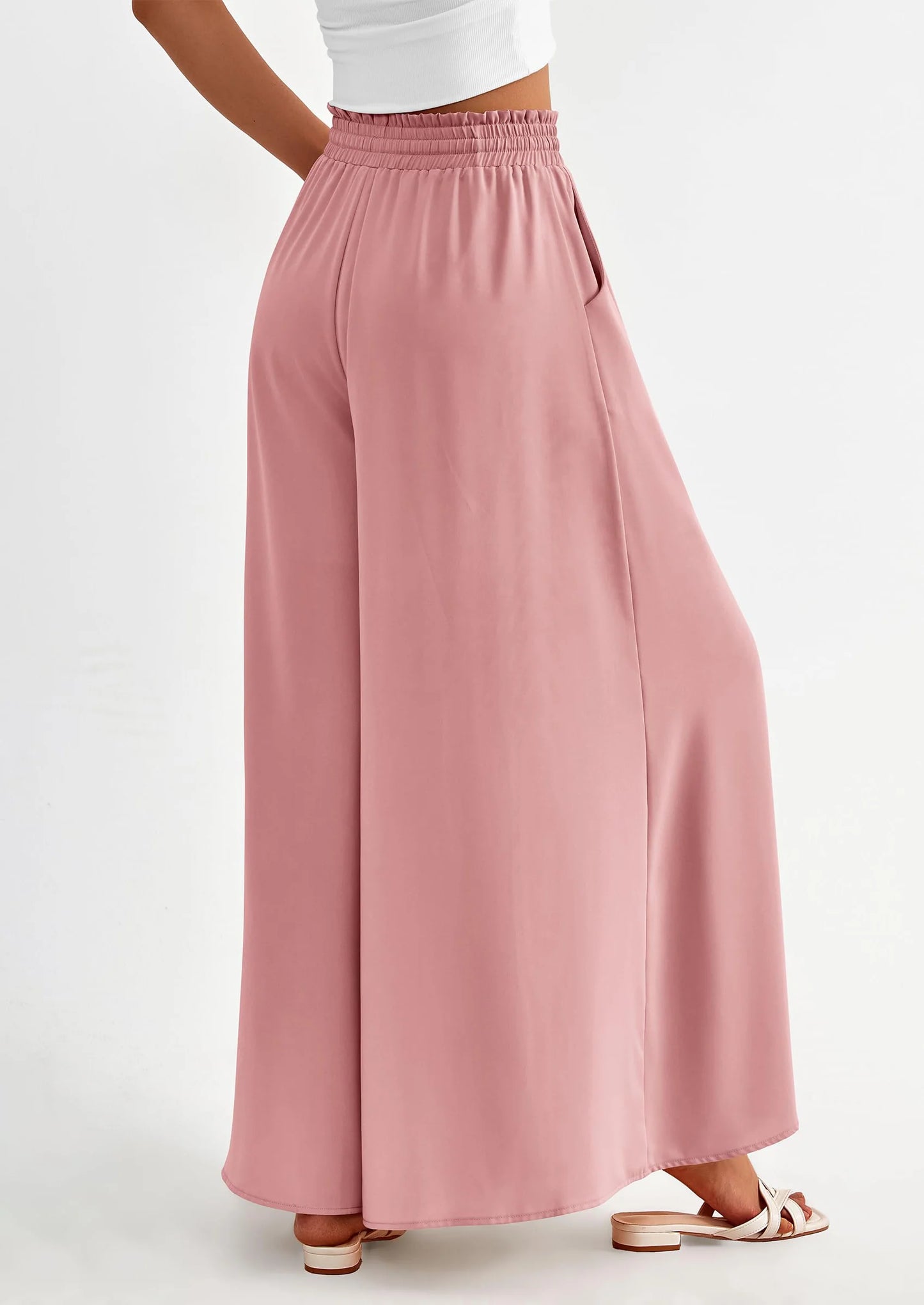 Women's Summer Wide Leg Palazzo Pants High Waisted Flowy Pockets Trendy Casual Lounge Boho Beach Trousers