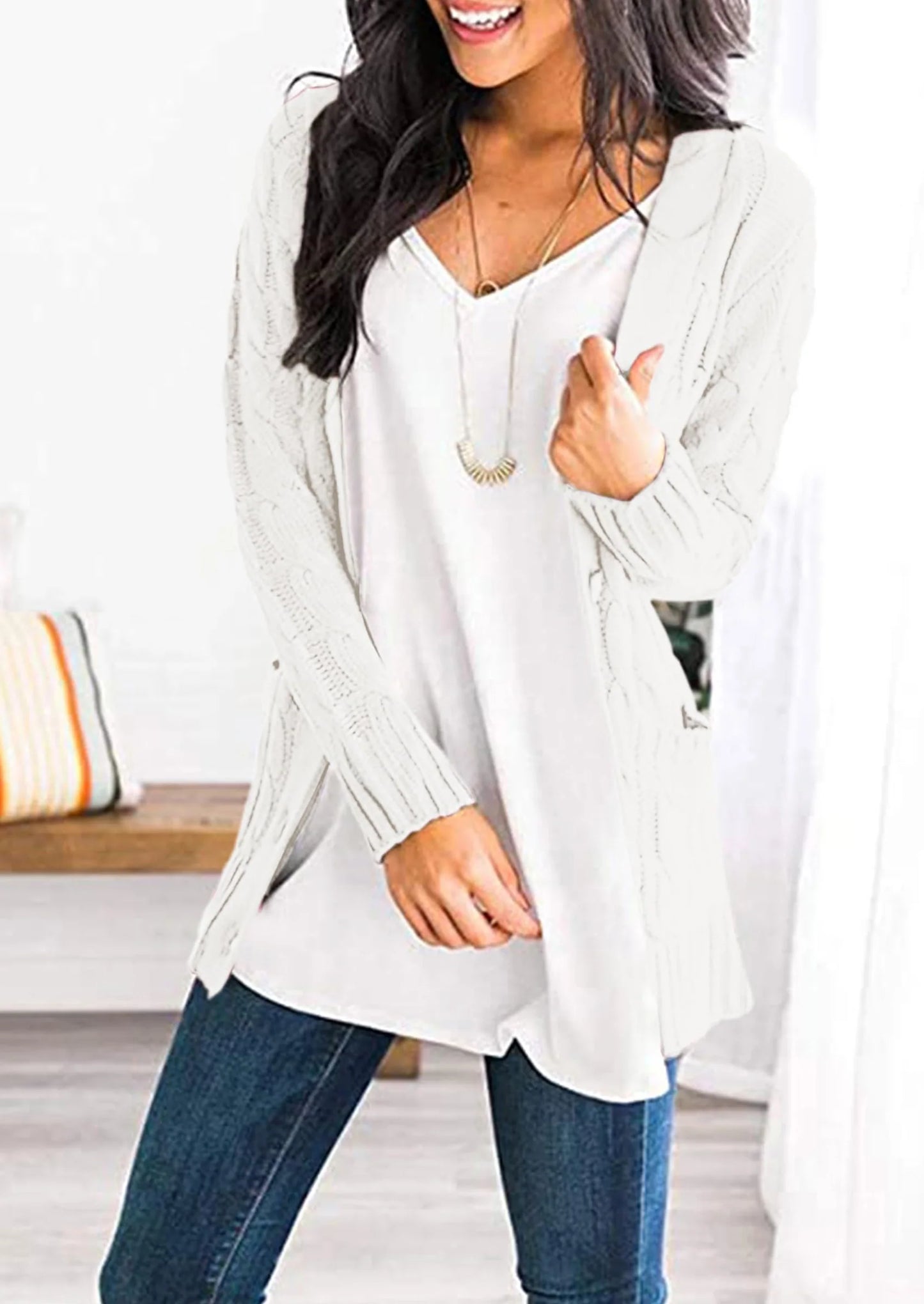 Women's Open Front Cardigan Sweaters Fall Fashion Button Down Cable Knit Chunky Winter Outerwear Coats