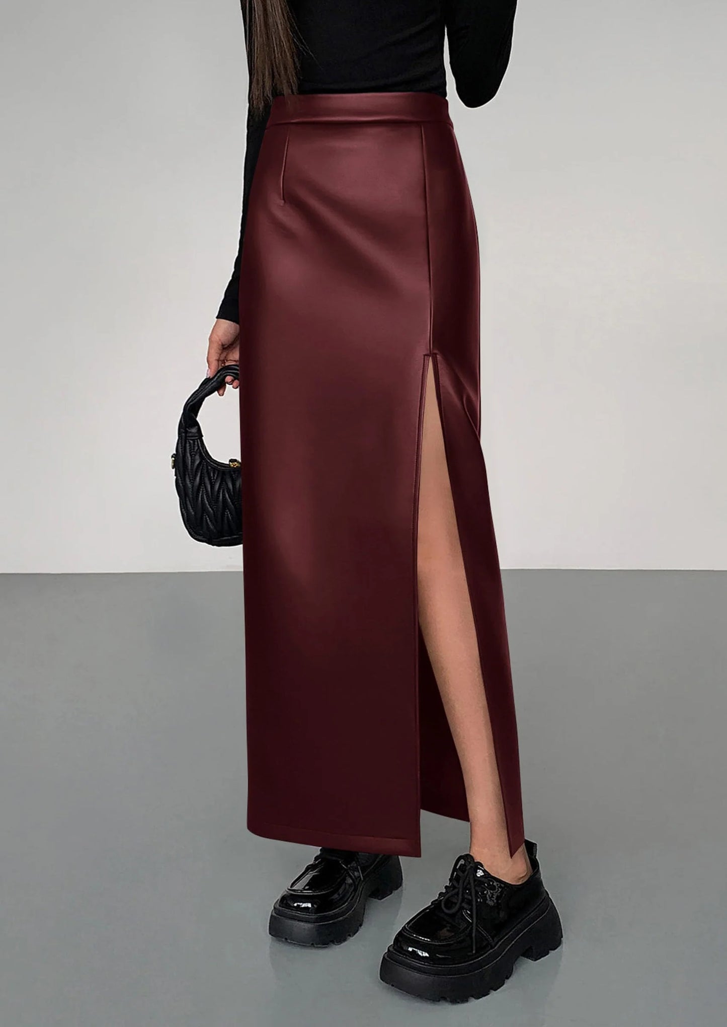 Womens Faux Leather Skirt Fall Bodycon High Waisted Slit Dressy Casual Winter Maxi Long Pencil Skirts