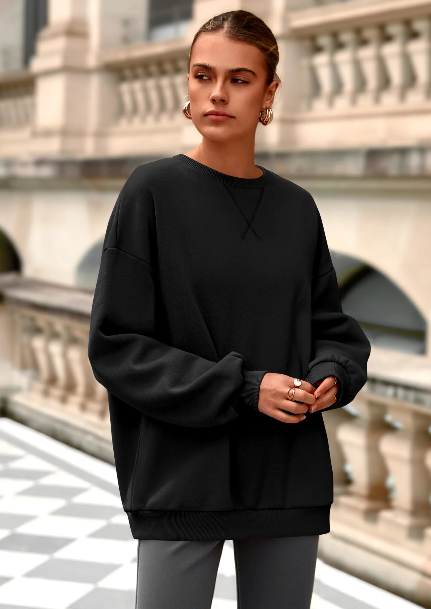 Oversized Sweatshirt for Women Fall Outfits Crewneck Long Sleeve Tops Fleece Pullover Winter Clothing