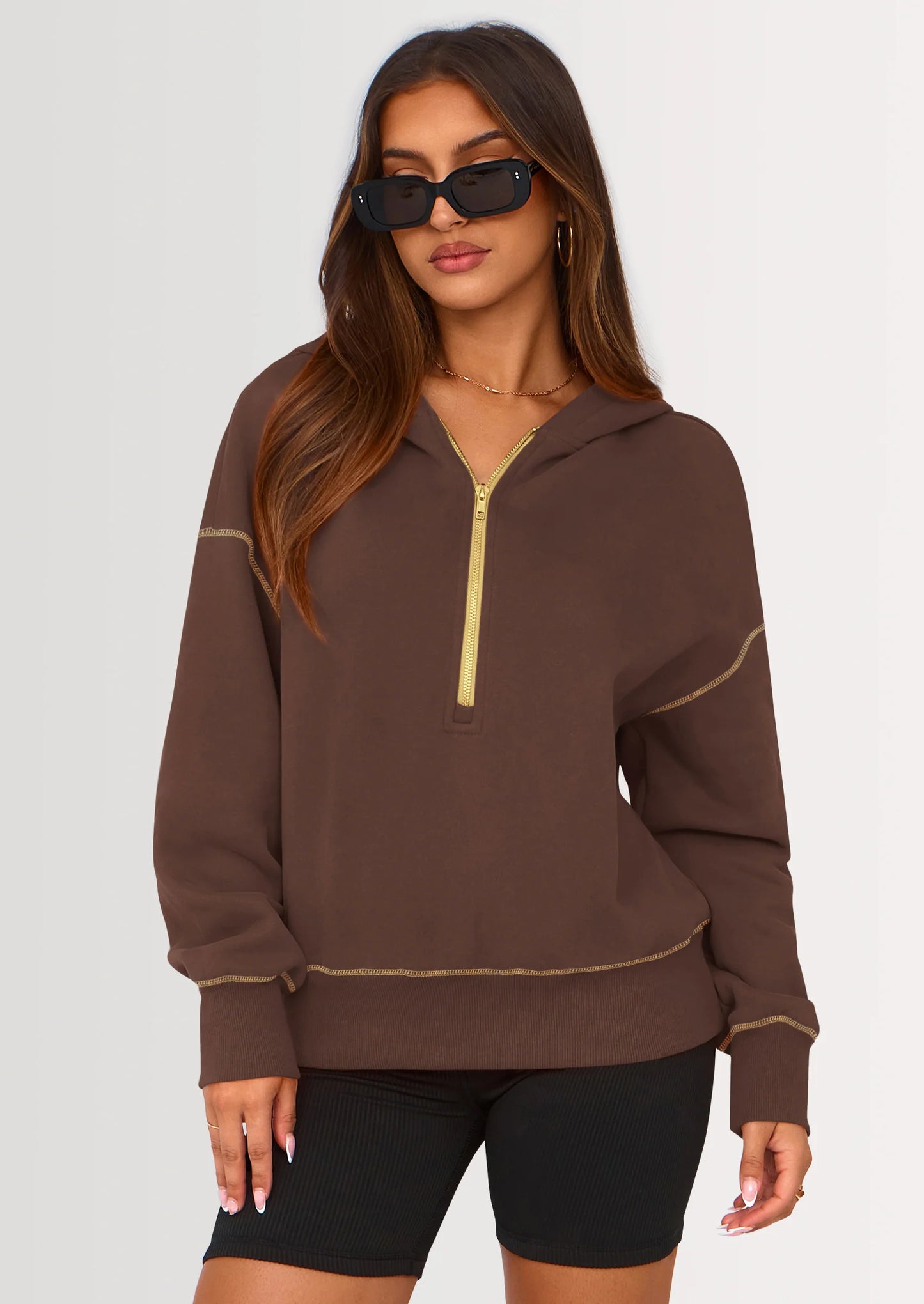 Women's Hooded Sweatshirts Long Sleeve Half Zip Cropped Hoodie Pullover Winter Fashion Clothes