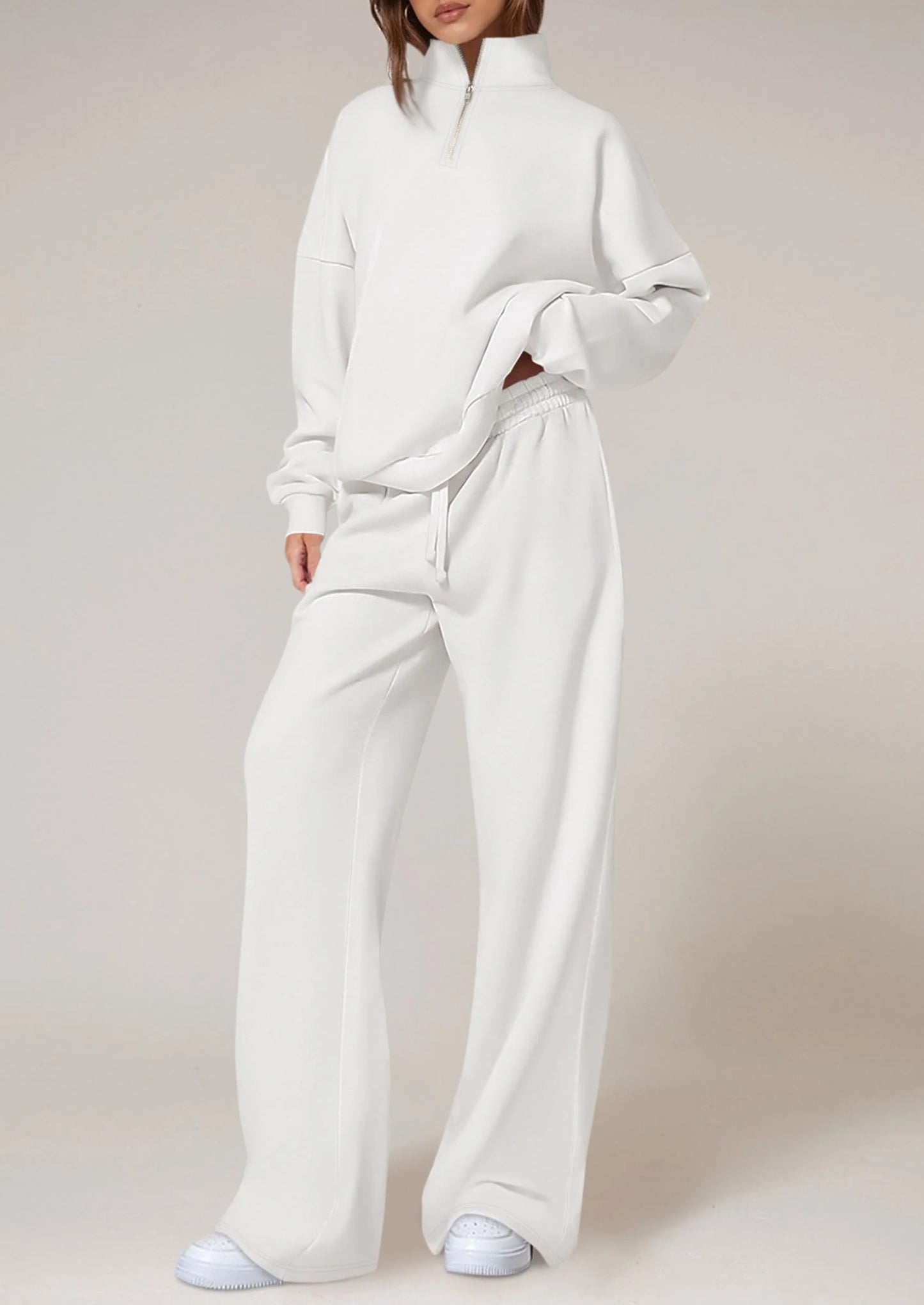 Womens Casual Two Piece Sets Fall Outfits Quarter Zip Sweatshirts Straight Leg Pants Sweatsuits Tracksuit