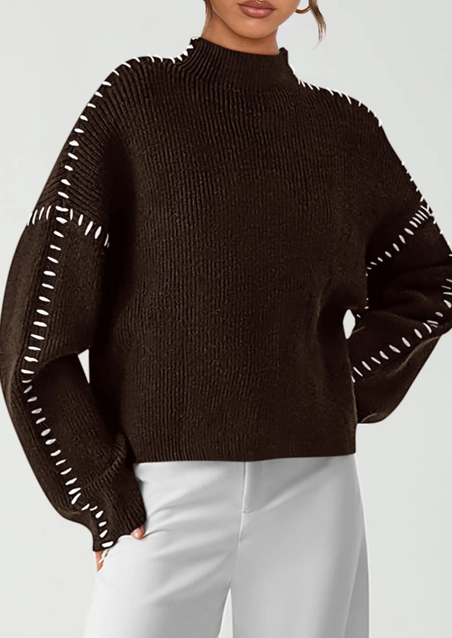 Women's Chunky Knit Sweaters Fall Long Sleeve Mock Neck Oversized Pullover Tops Winter Fashion Clothes