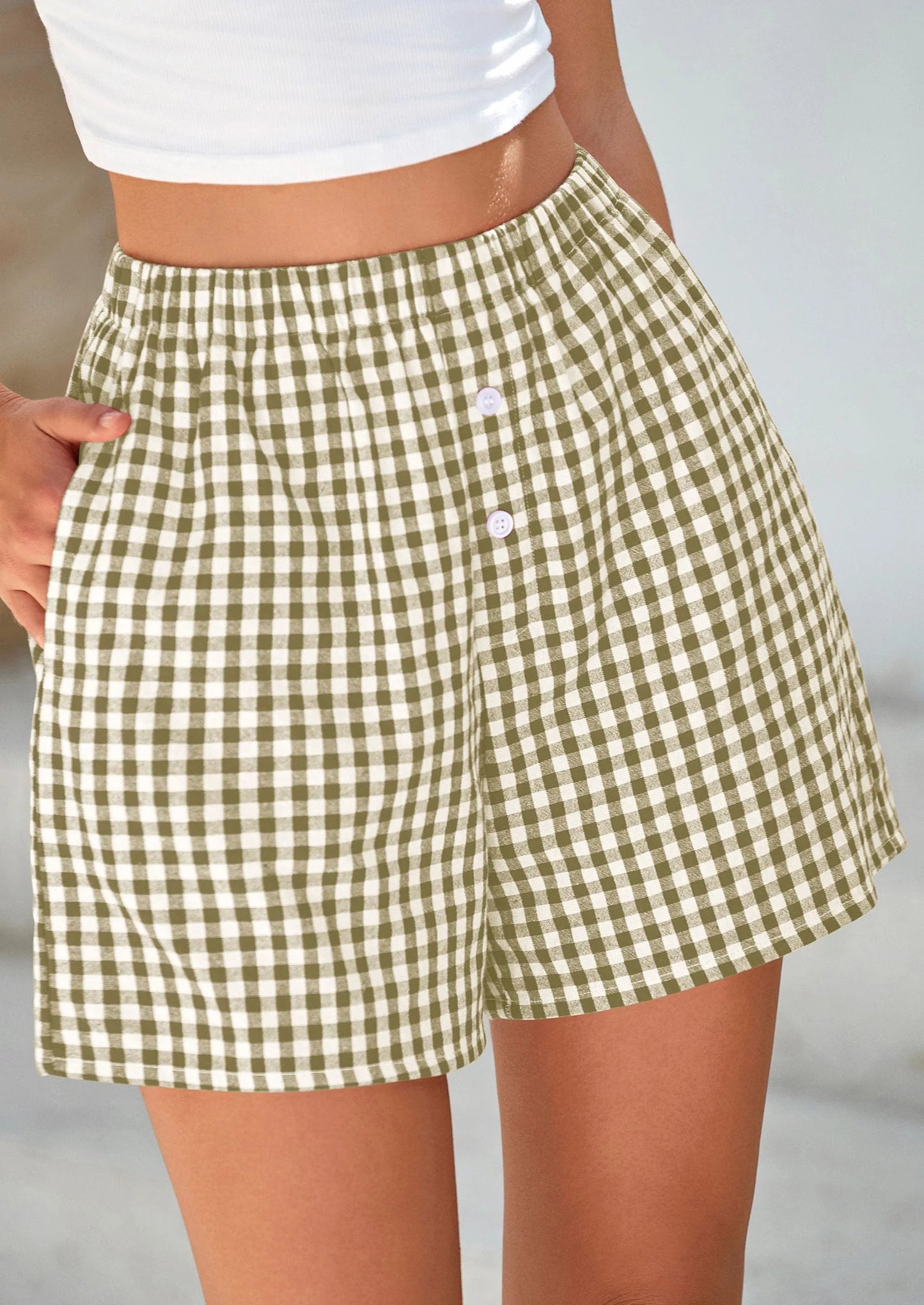 Womens Shorts Boxers Summer Gingham Pajama Lounge Sleep Y2K Plaid Pj Shorts Beach Bottoms