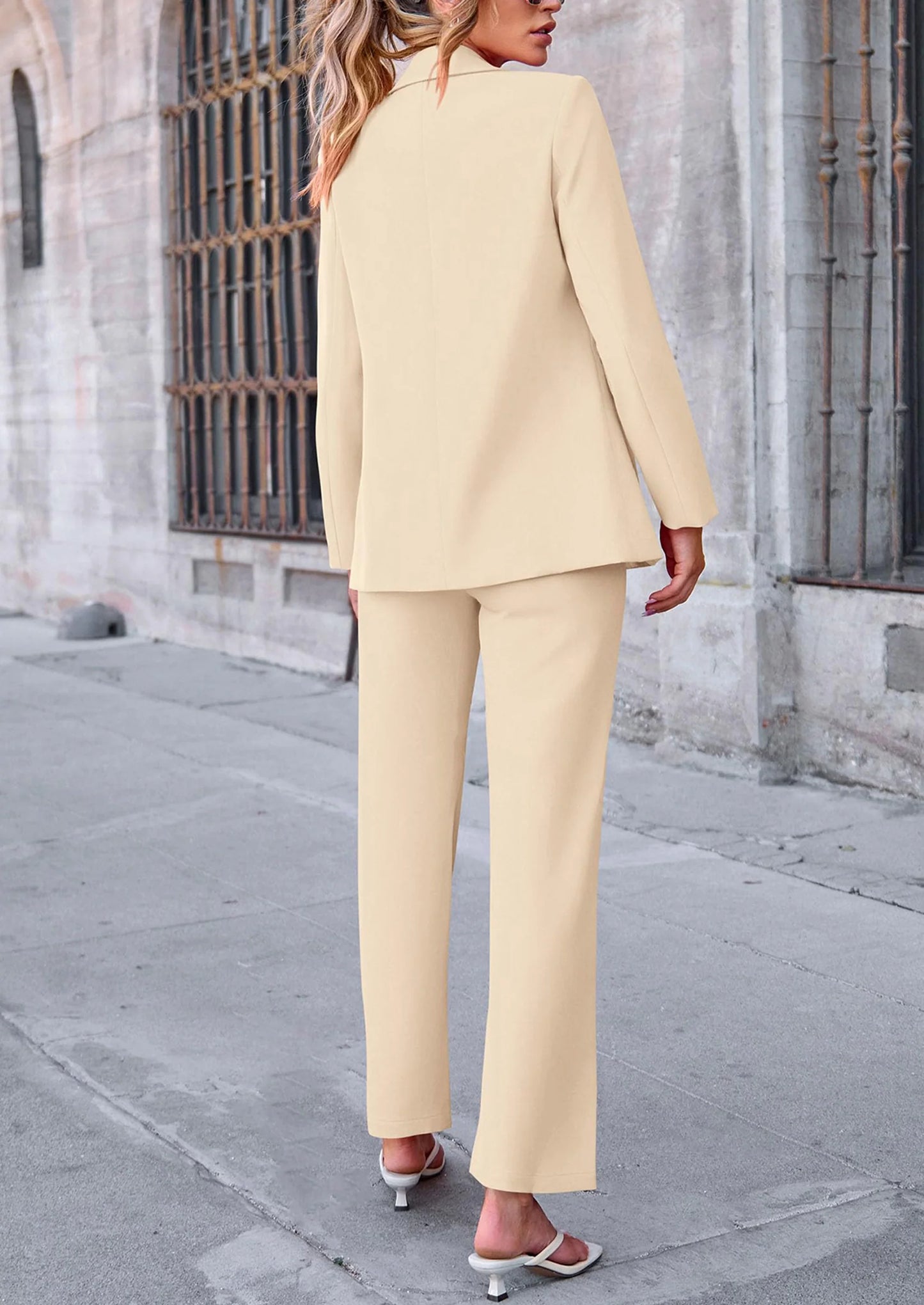 2 Piece Blazer Outfits Business Casual Oversized Jacket Wide Leg Work Pants Dressy Suit Set