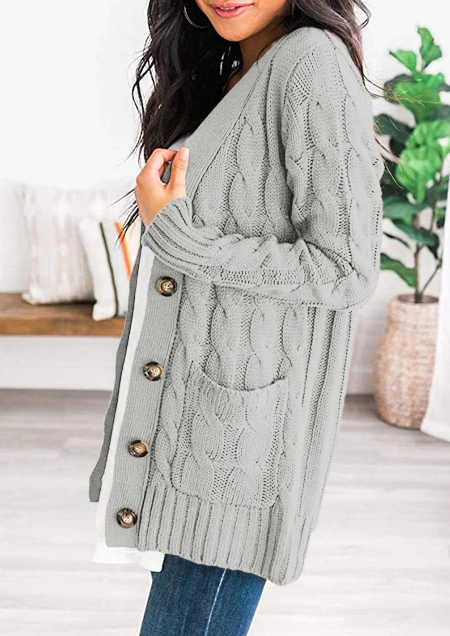 Women's Open Front Cardigan Sweaters Fall Fashion Button Down Cable Knit Chunky Winter Outerwear Coats