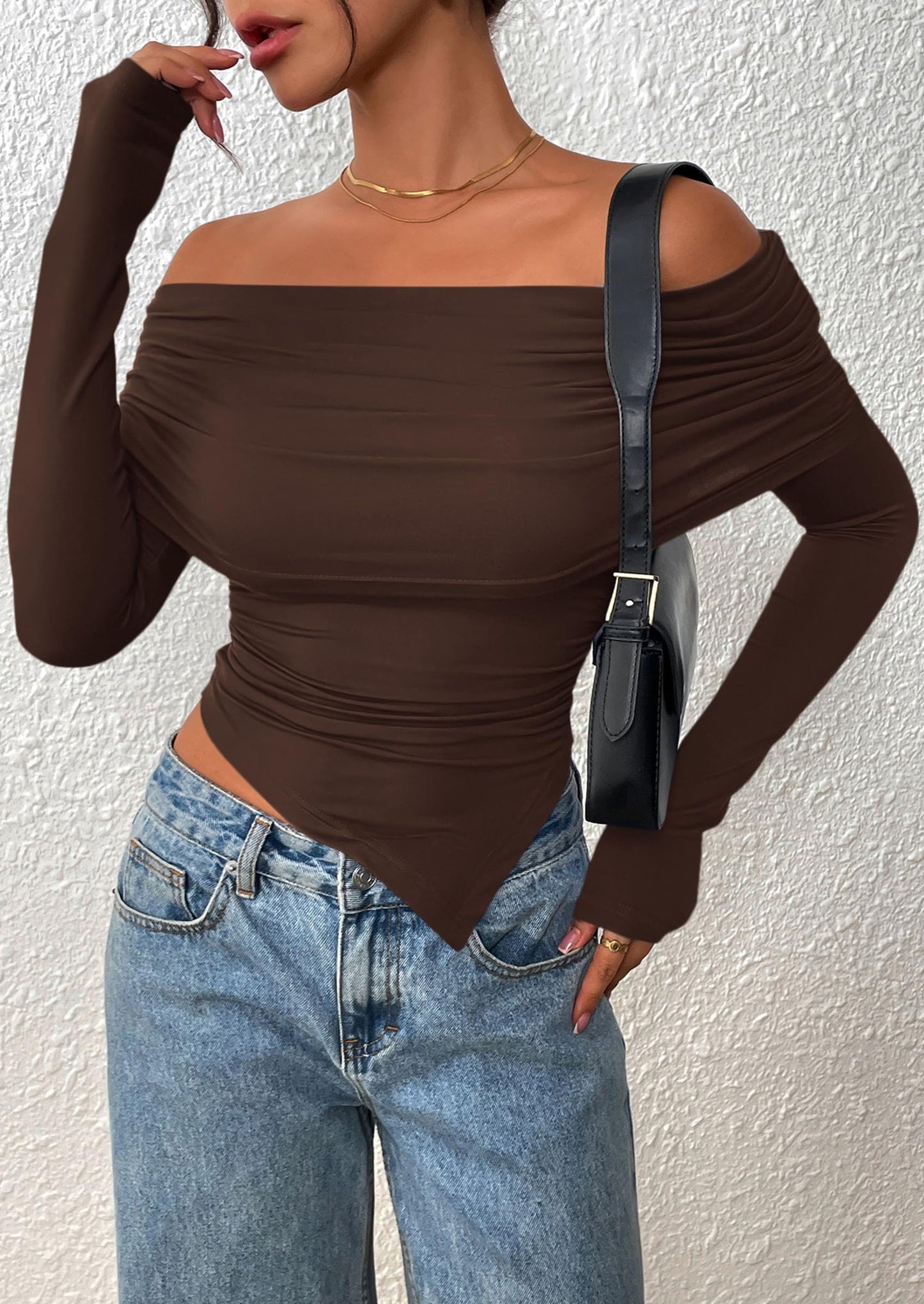 Women's Long Sleeve Shirts Off Shoulder Tops Going Out Slim Fitted Y2K Blouses Fall Fashion Clothes