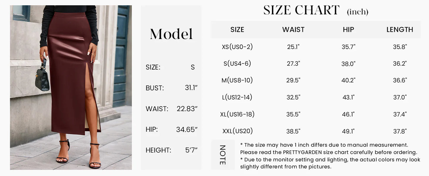 Womens Faux Leather Skirt Fall Bodycon High Waisted Slit Dressy Casual Winter Maxi Long Pencil Skirts