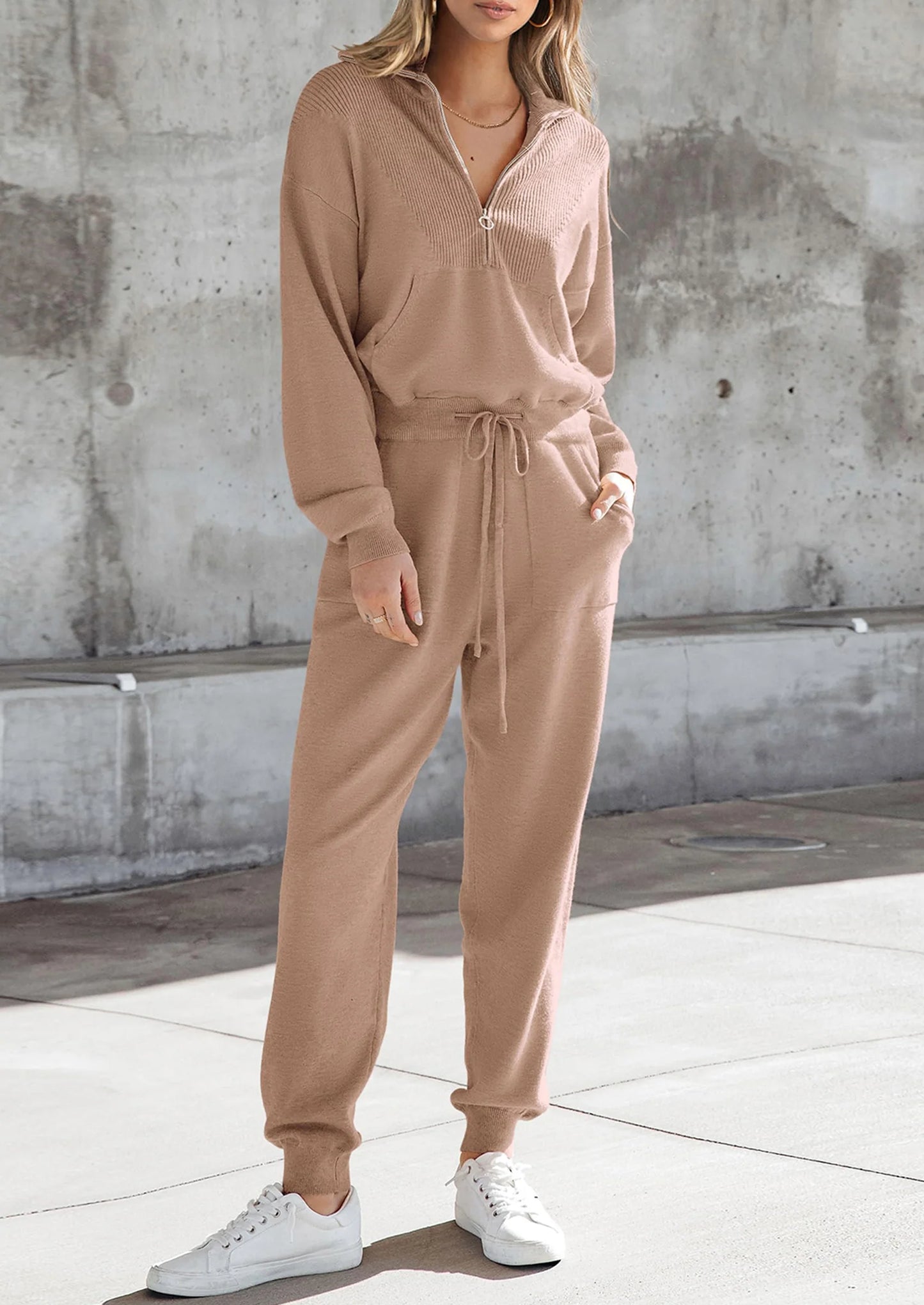Women's 2 Piece Sweater Set Pullover Zip Up Sweatshirt Jogger Sweatpants Tracksuit Casual Outfit