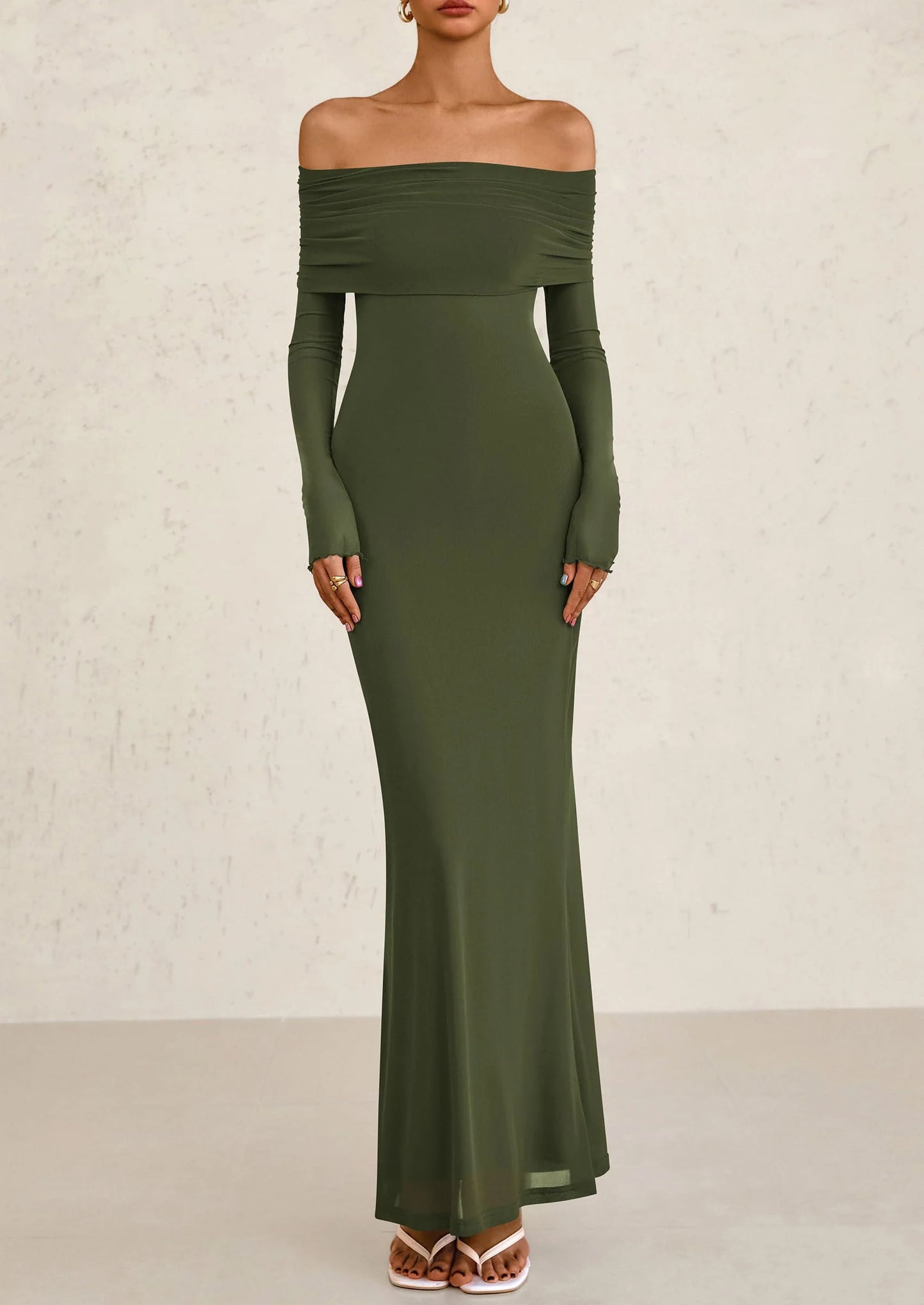 Off The Shoulder Dresses for Women Mesh Long Sleeve Baby Shower Formal Wedding Guest Dress