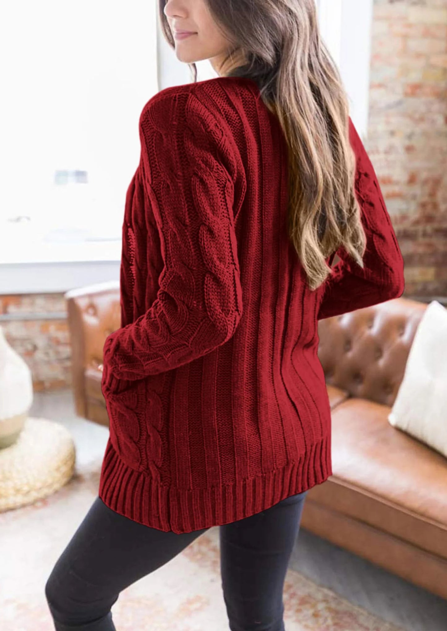 Women's Open Front Cardigan Sweaters Fall Fashion Button Down Cable Knit Chunky Winter Outerwear Coats