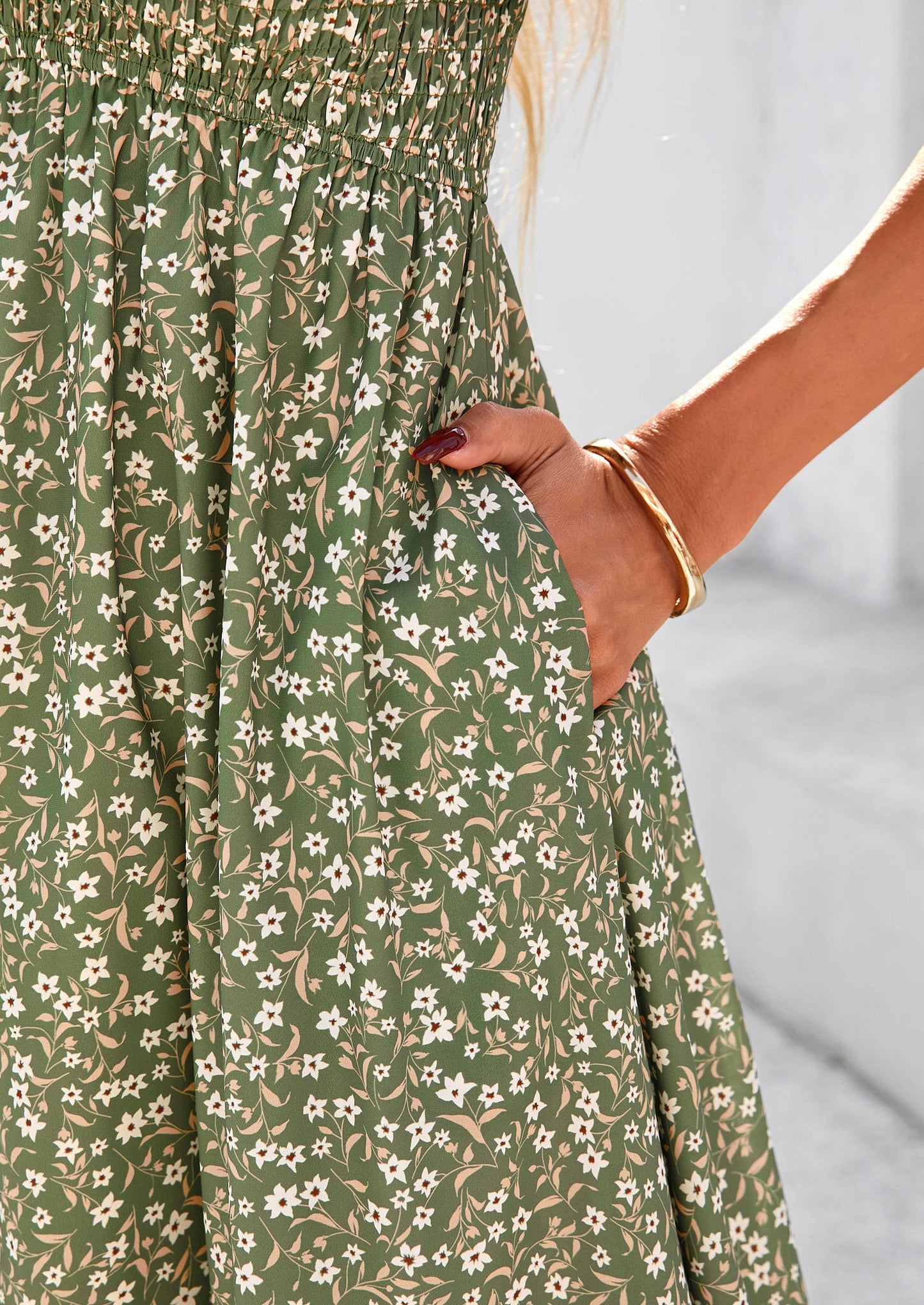 Women Floral Boho Maxi Dresses Short Sleeve V Neck Smocked A Line Long Flowy Beach Vacation Dress