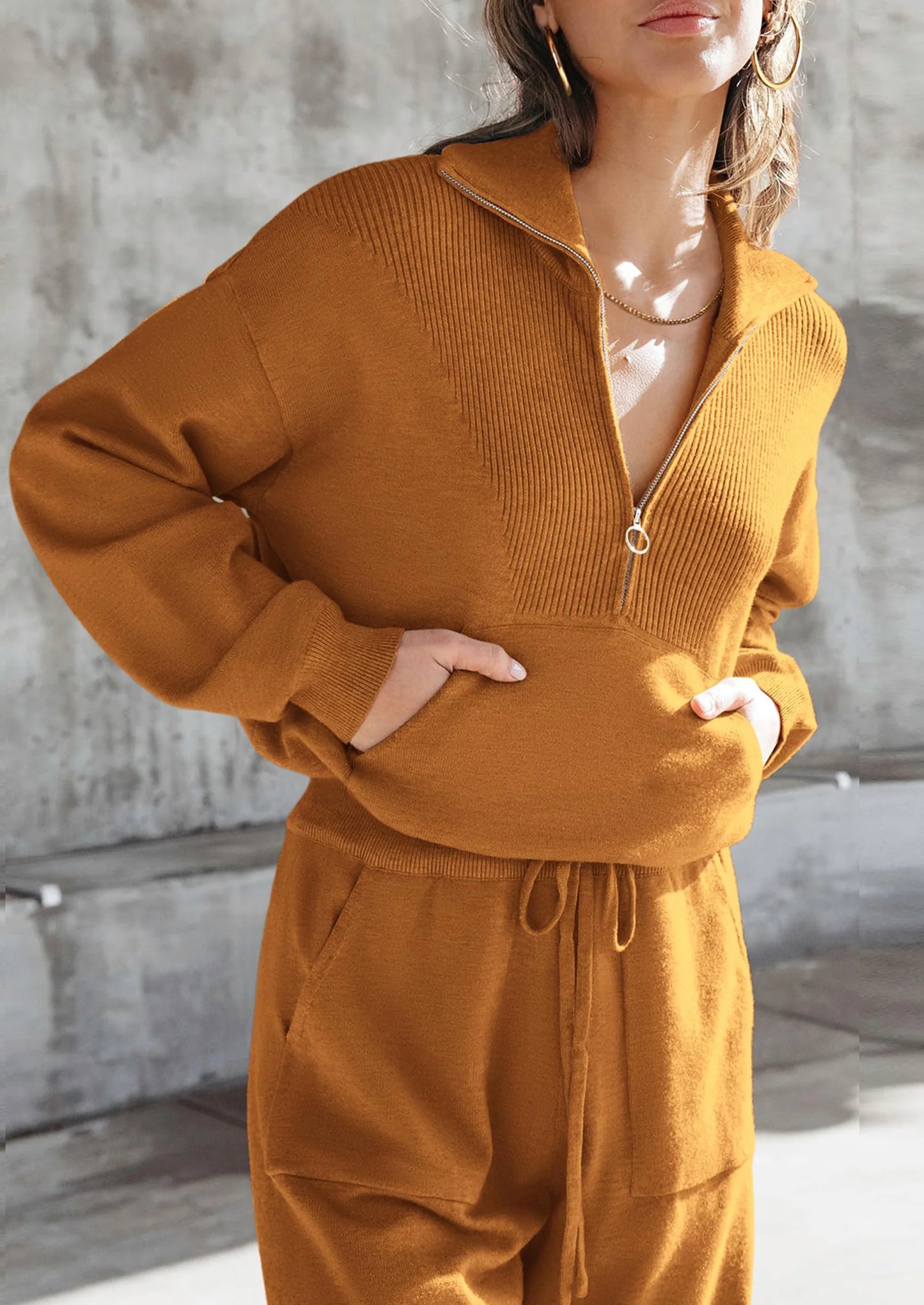 Women's 2 Piece Sweater Set Pullover Zip Up Sweatshirt Jogger Sweatpants Tracksuit Casual Outfit