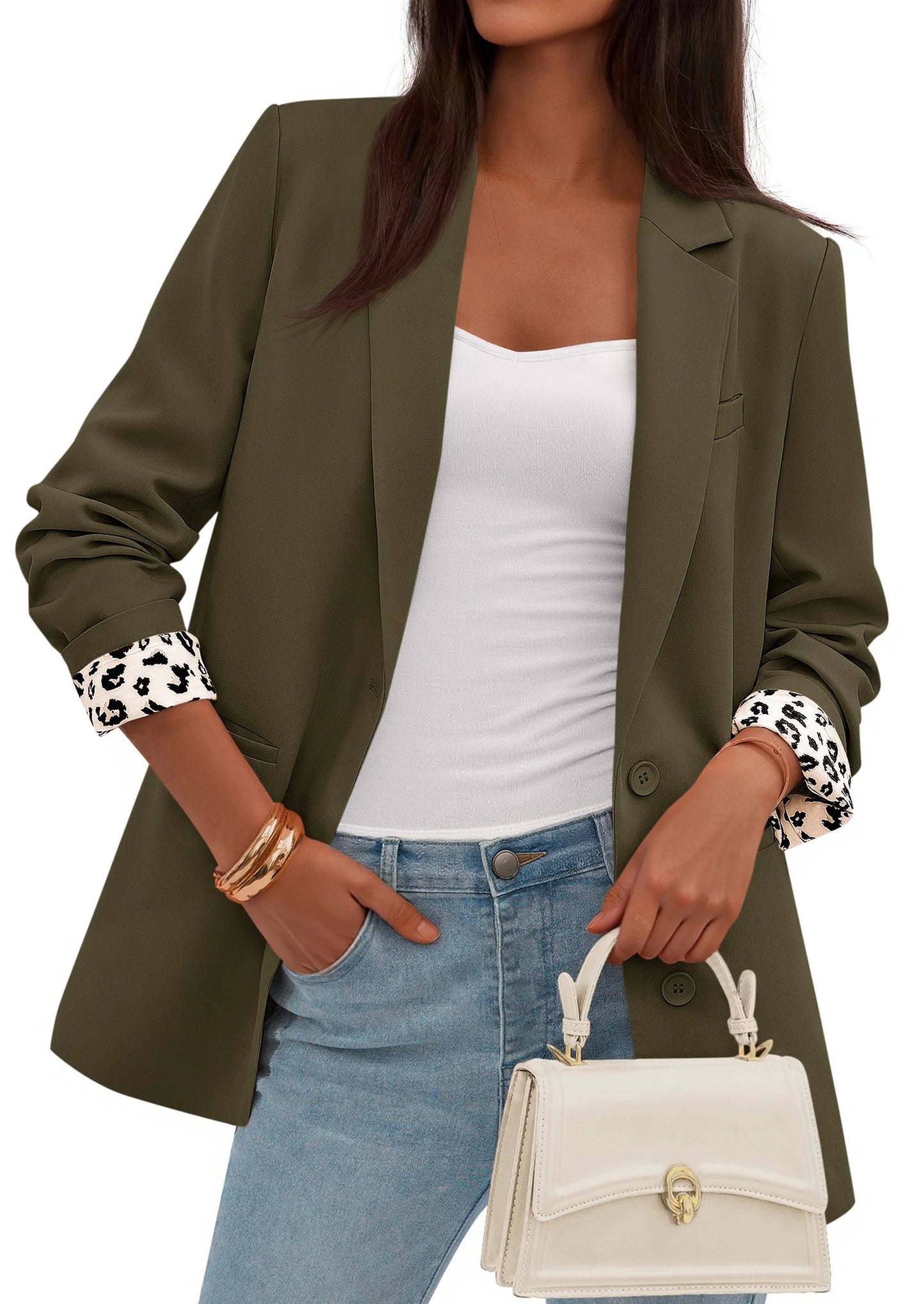 Blazers for Women Fall Work Office Suit Jackets Dressy Open Front Leopard Blazer Business Casual Outfits