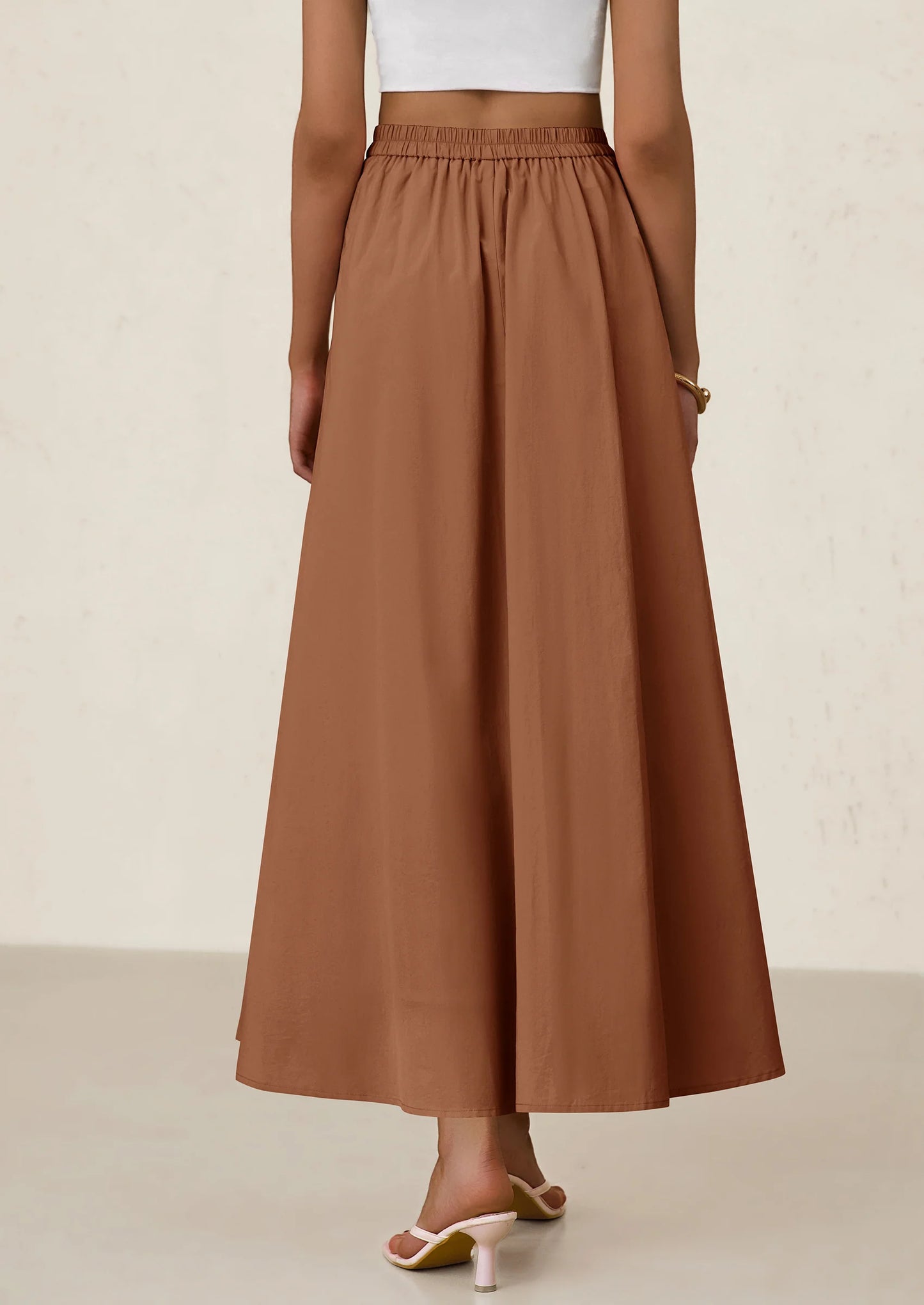 Women's Maxi Skirts Summer Trendy Ruffle High Waisted Casual Long Flowy Skirt with Pockets