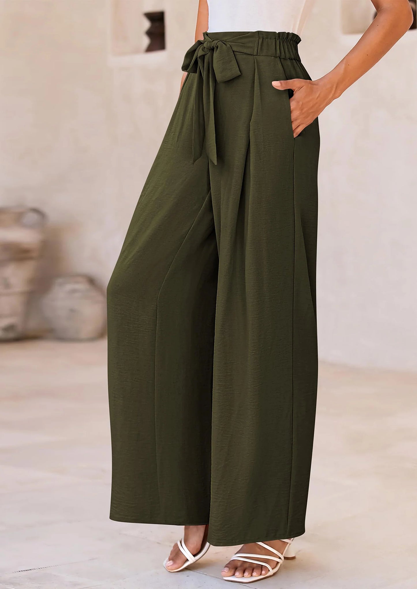 Women's Wide Leg Work Pants Business Casual High Waisted Loose Palazzo Trouser Summer Clothes